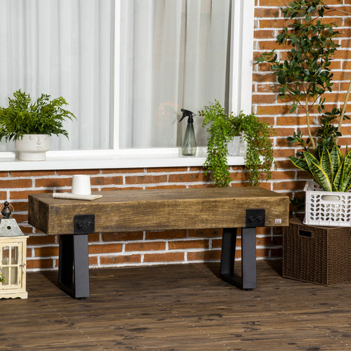Outdoor Bench, Garden Bench with Metal Legs, Rustic Wood Effect Concrete, Indoor or Outdoor Use for Patio, Park, Porch and Lawn, Natural and Black