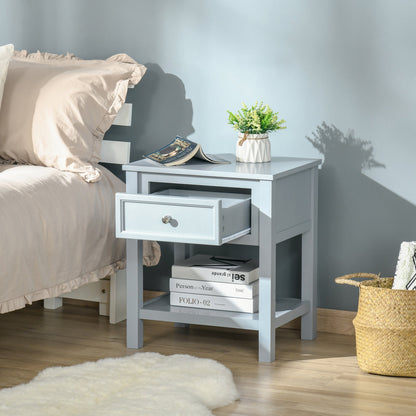 Accent End Table Nightstand with Grey Tabletop, Storage Drawer, and Bottom Shelf, Grey Side Tables   at Gallery Canada