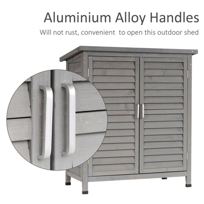 Wooden Garden Storage Shed Kit Wood Garage Tool Organisation Cabinet with 2 Door , 34" x 18" x 38", Grey Sheds   at Gallery Canada