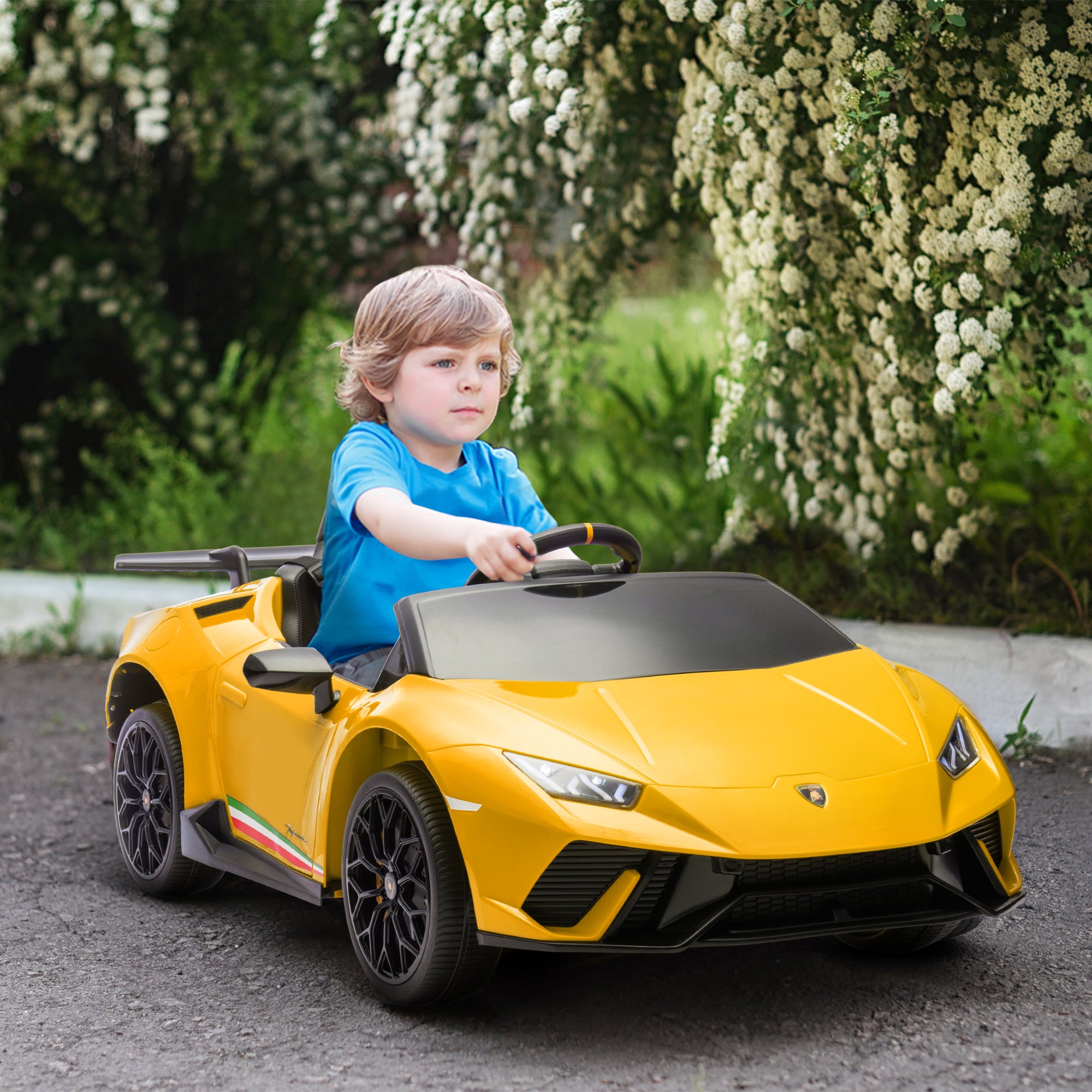 12V Lamborghini Huracan Licensed Kids Electric Car with Remote Control, Spring Suspension, Transport Wheels, Yellow Electric Toy Cars   at Gallery Canada