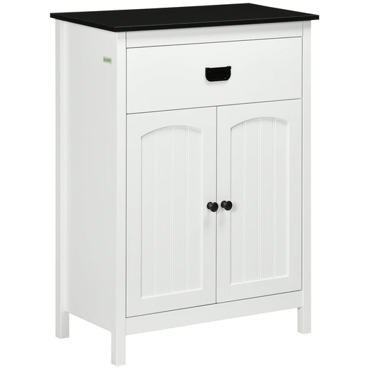 Bathroom Cabinet with Drawer, Freestanding Storage Organizer with Double Doors, Adjustable Shelf White Bathroom Cabinets White  at Gallery Canada