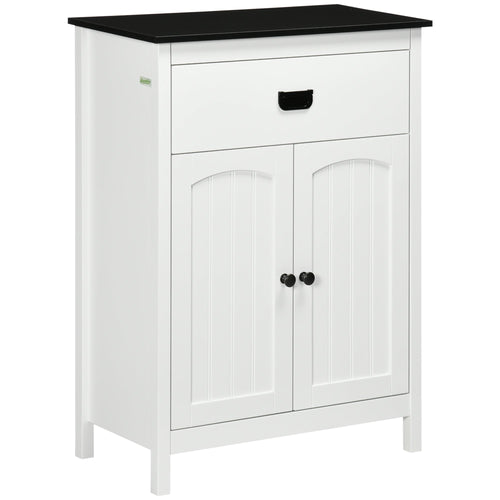 Bathroom Cabinet with Drawer, Freestanding Storage Organizer with Double Doors, Adjustable Shelf White