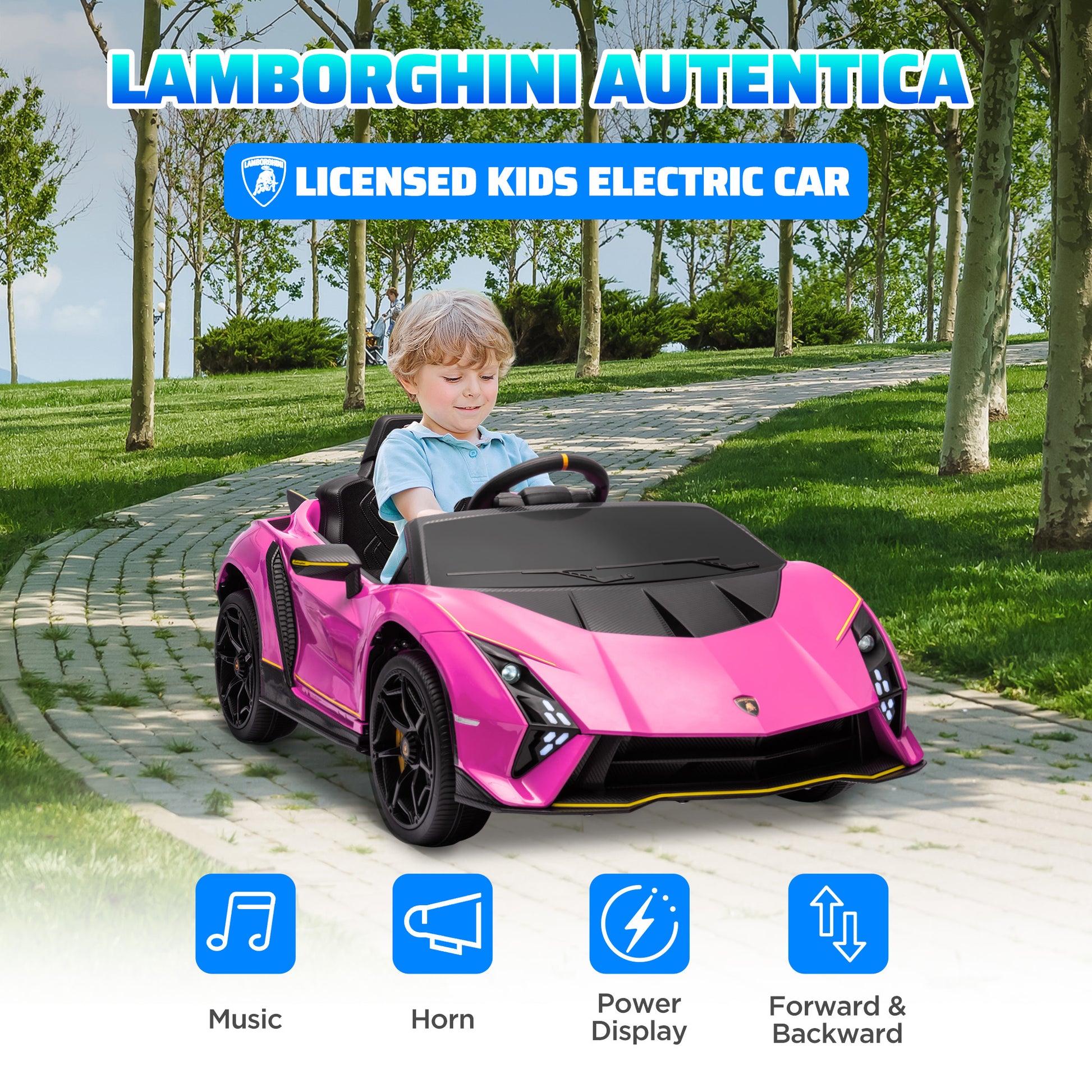 12V Lamborghini Autentica Licensed Kids Car with Remote Control, 4 Wheels Spring Suspension, Soft Start, Pink Electric Toy Cars   at Gallery Canada