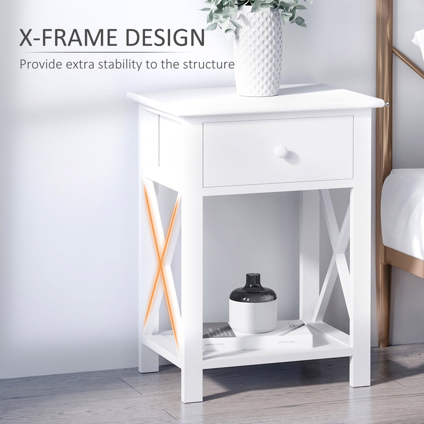 Wooden End Table Bedroom Nightstand Coffee Table Open Cabinet w/ Drawer and Shelf White Side Tables   at Gallery Canada