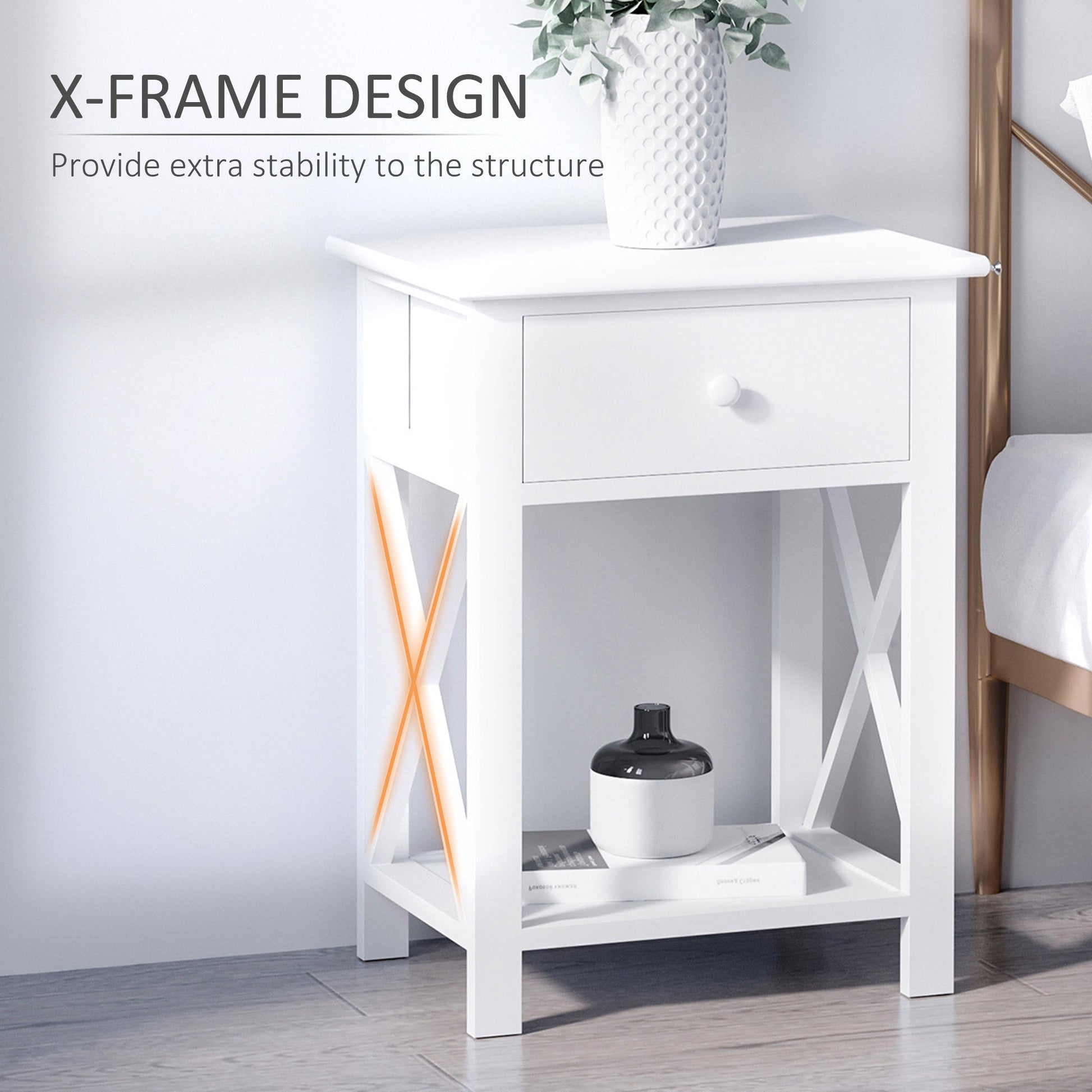 Wooden End Table Bedroom Nightstand Coffee Table Open Cabinet w/ Drawer and Shelf White Side Tables   at Gallery Canada