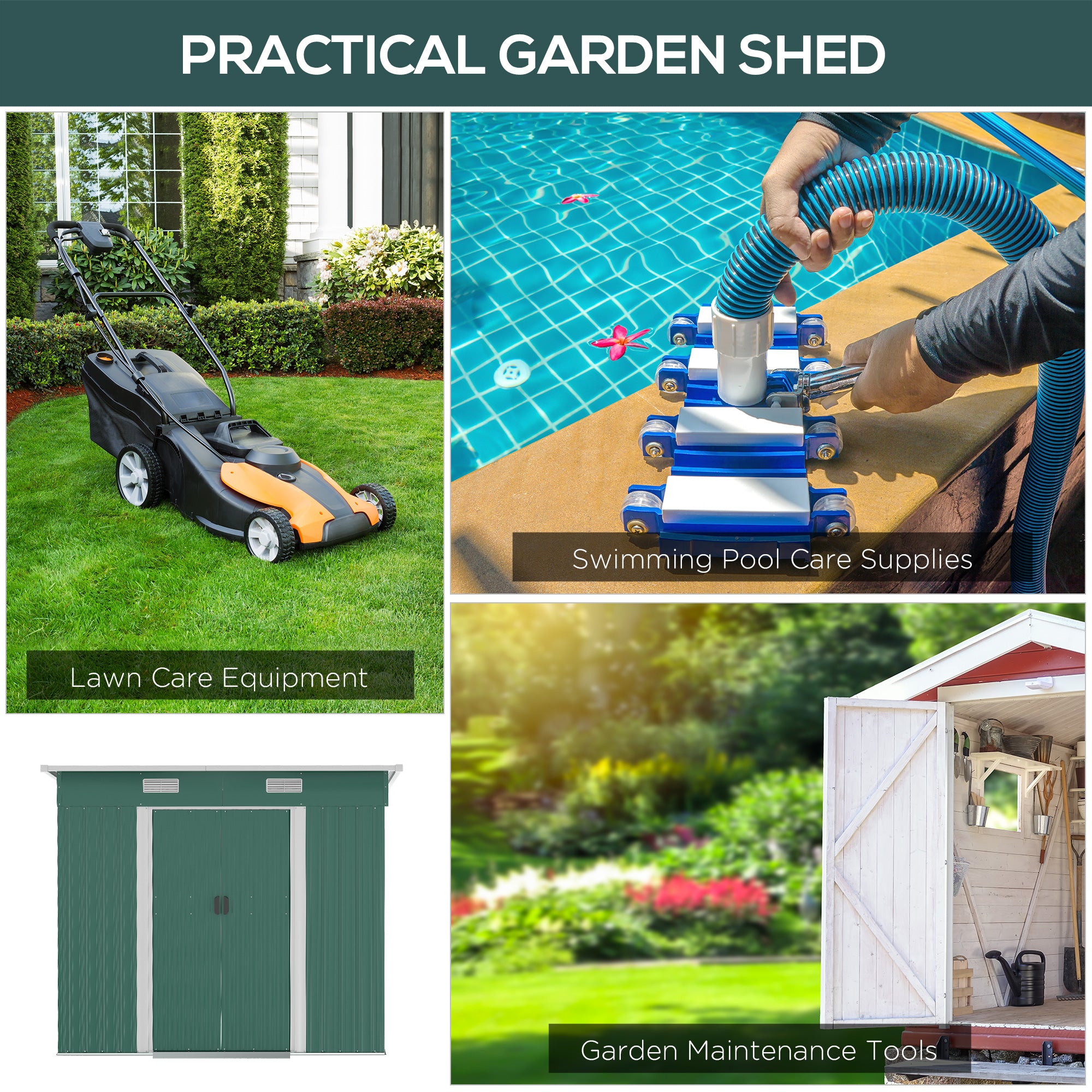 7'x 4' Metal Patio Storage Shed Garden Lockable Shed Tool Utility Storage Unit, Green Sheds at Gallery Canada