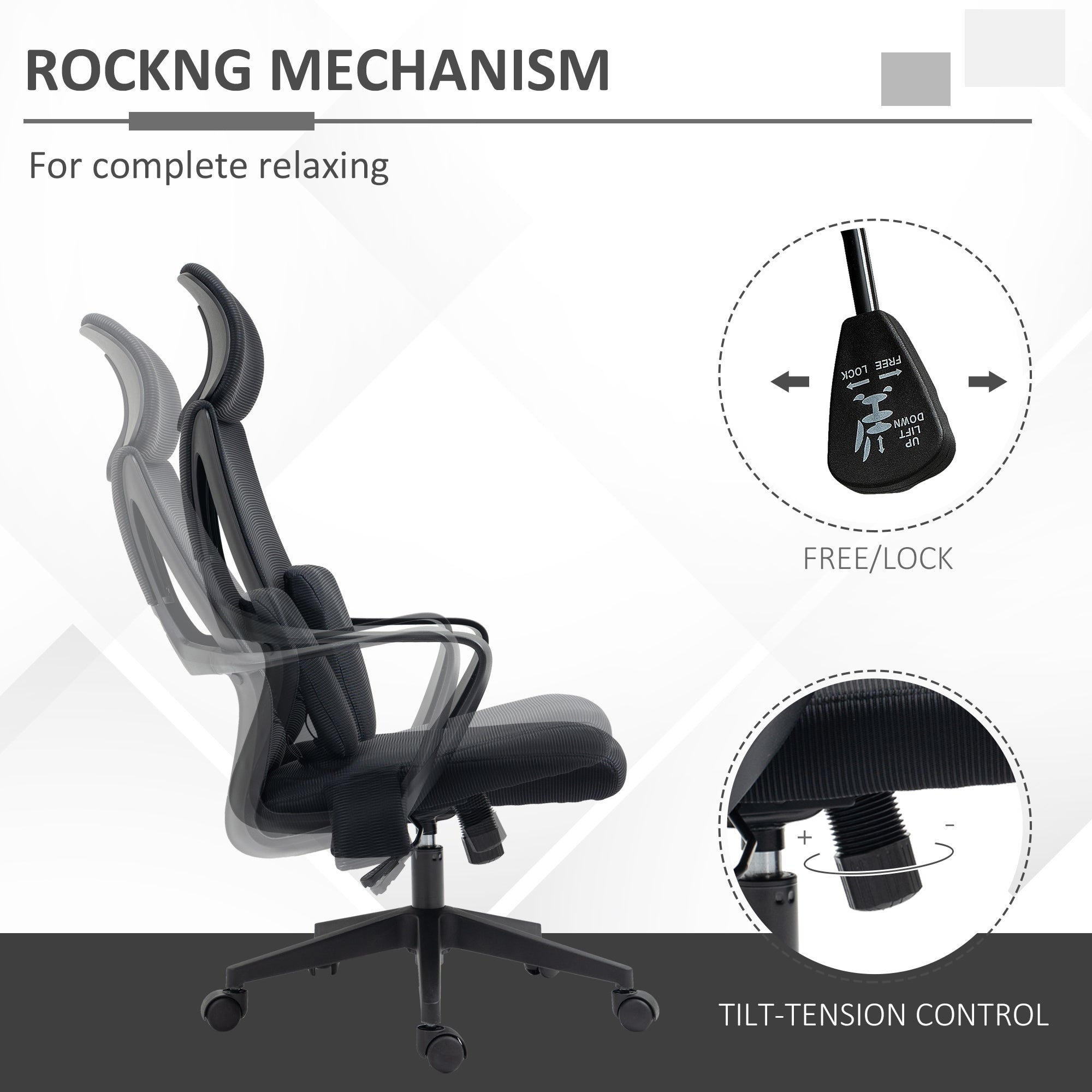 Office Chair High Back, Ergonomic Mesh Computer Chair Executive Task Chair with Massage Lumbar Support &; Headrest Rocking Massage Chairs at Gallery Canada
