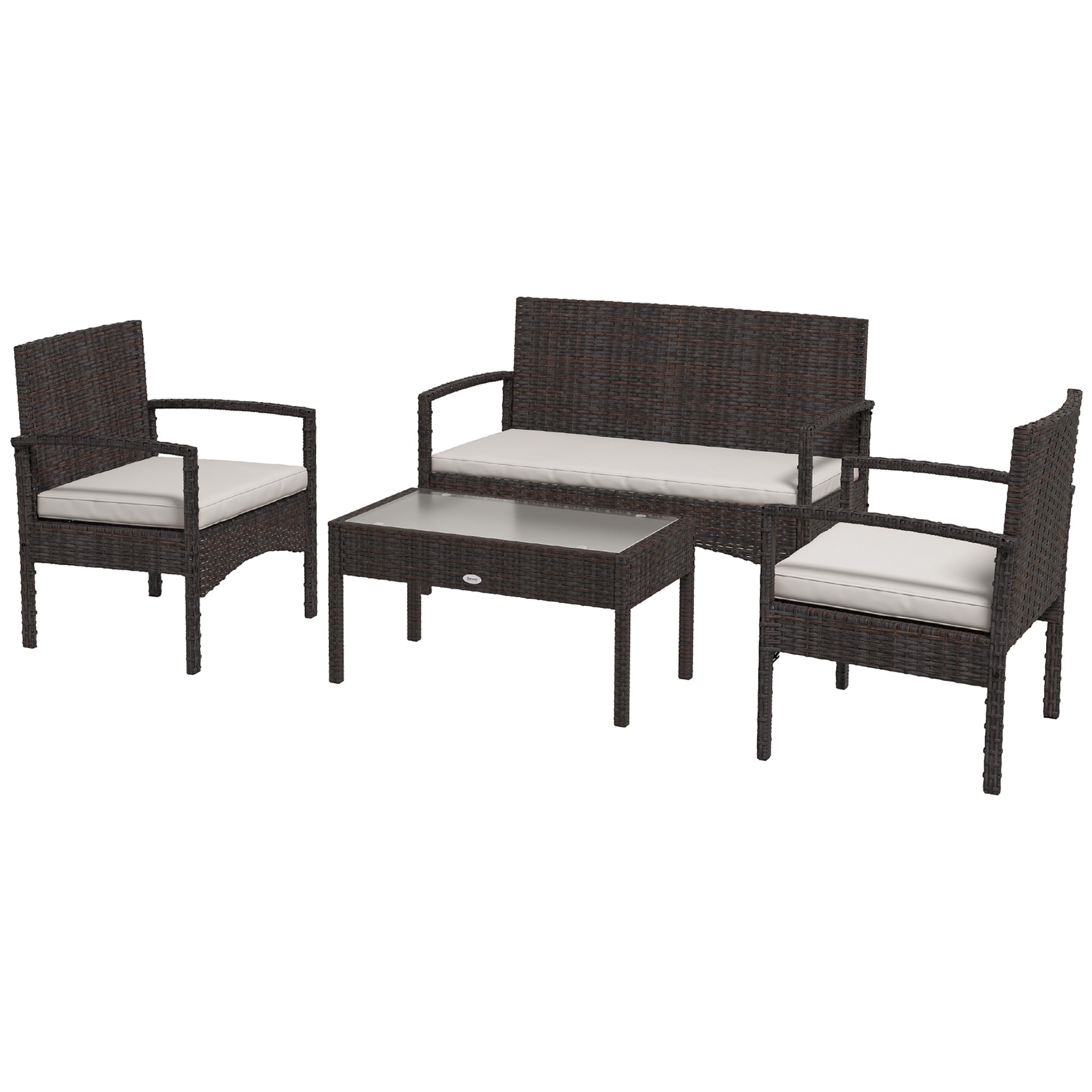 4 Pieces Patio Furniture Set with Loveseat Sofa, Armchairs, Glass Table, Outdoor Wicker Conversation Sofa Set, White Patio Furniture Sets Multi Colour  at Gallery Canada