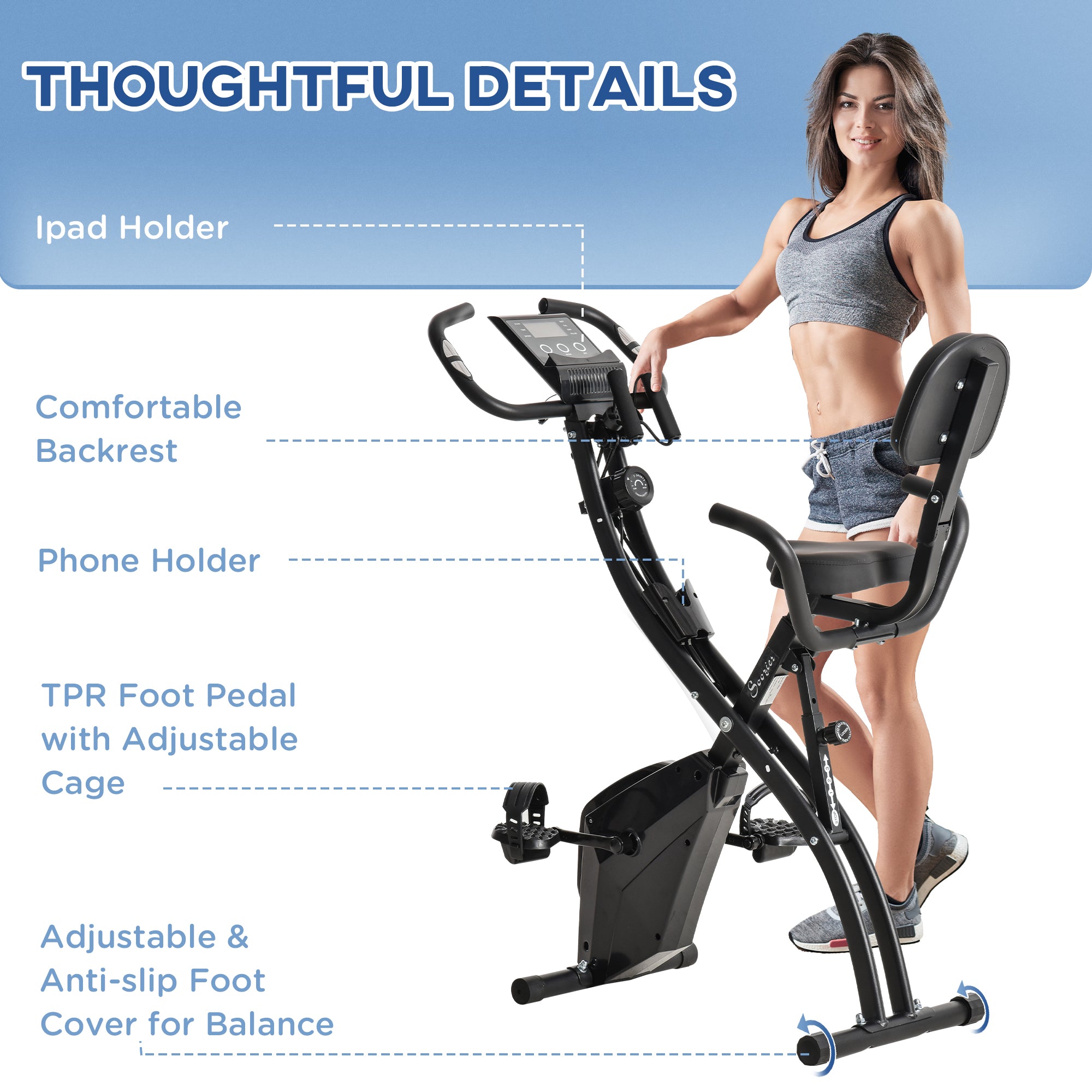 3 in 1 Folding Exercise Bike, Foldable Stationary Bike with 8-Level Magnetic Resistance, Adjustable Seat, Black Exercise & Stationary Bikes at Gallery Canada