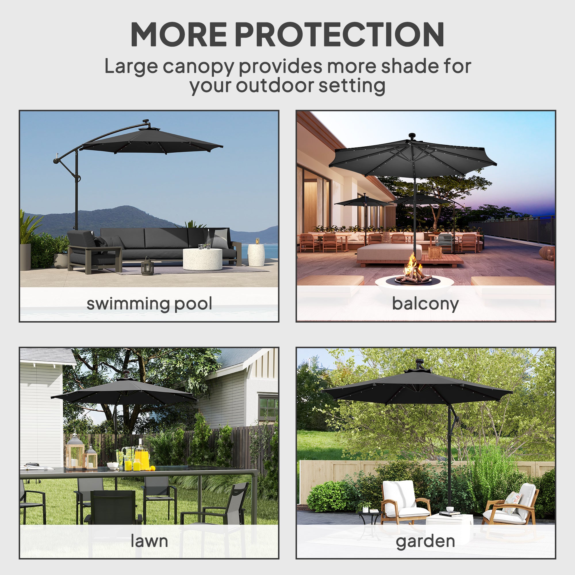 10ft Outdoor Cantilever Umbrella Banana Umbrella with Solar Lights and Adjustable Angle for Patio Backyard Black Offset Cantilever Umbrellas at Gallery Canada
