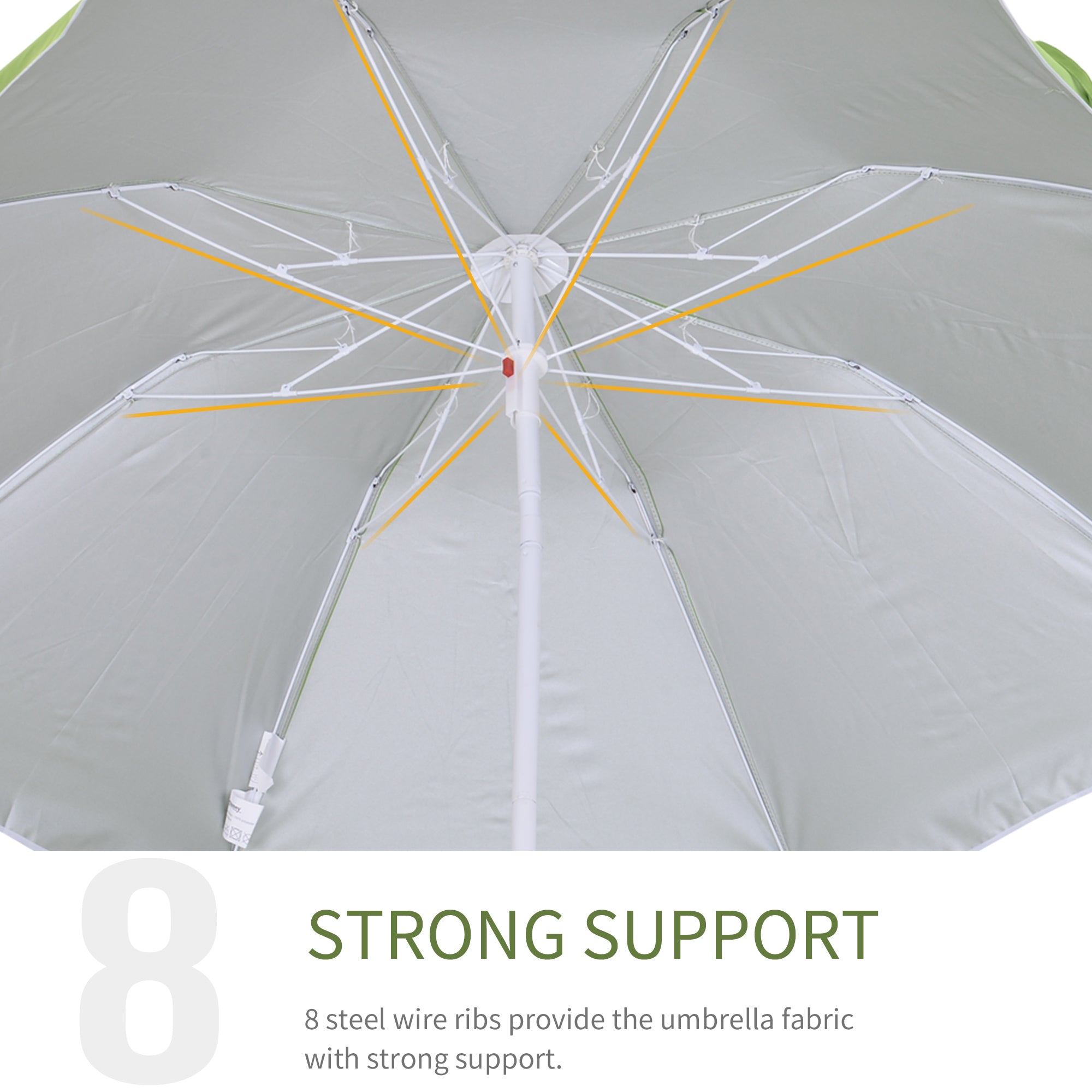 6.7ft Beach Umbrella with Push Button Tilt, Ruffled Outdoor Umbrella with Carry Bag and 8 Ribs, Green Beach Umbrellas at Gallery Canada