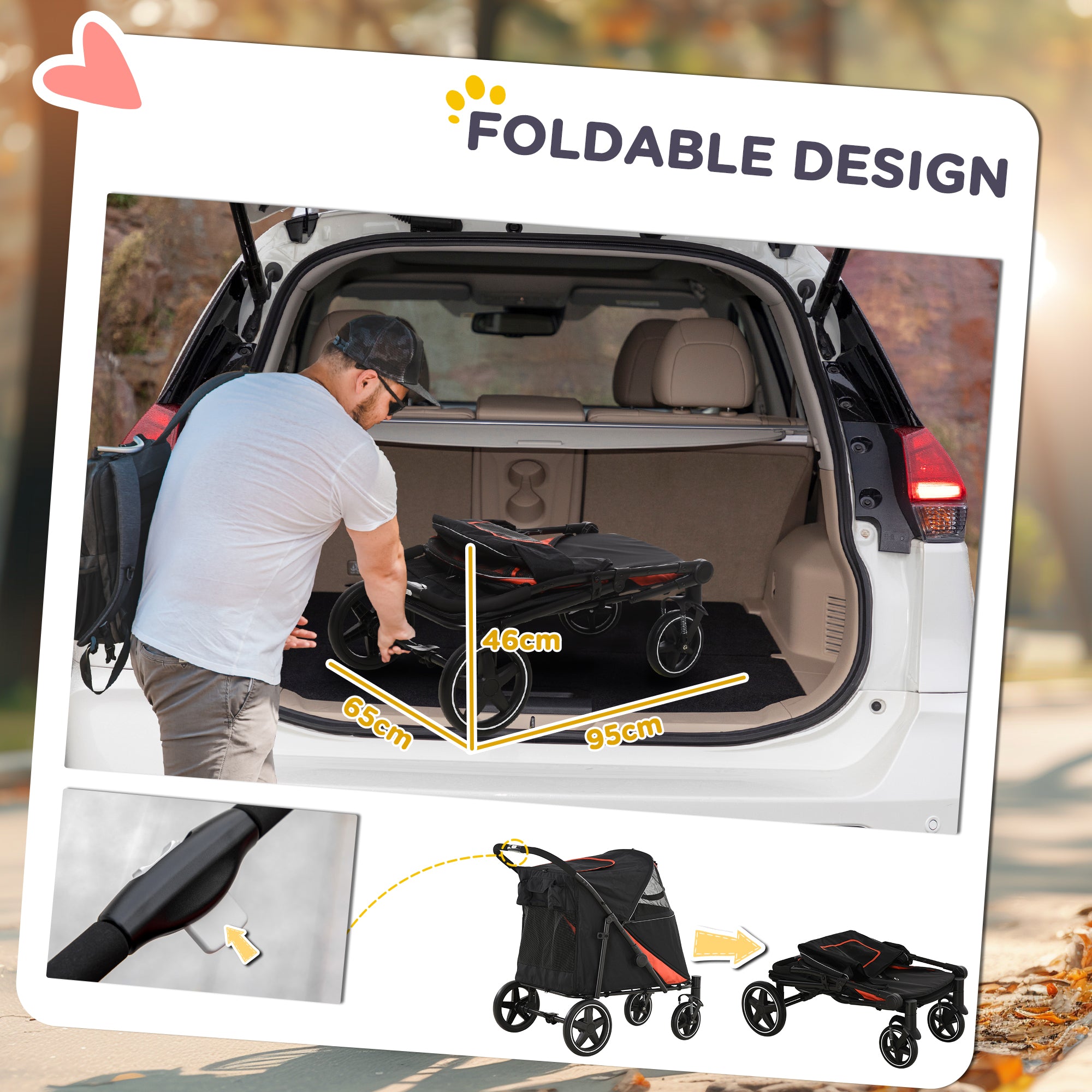 Pet Stroller with Universal Front Wheels, Shock Absorber, One-Click Foldable Dog Cat Carriage with Brakes, Storage Bags, Safety Leash for Large &; Medium Dogs, Black Dog Bike Trailers & Strollers at Gallery Canada