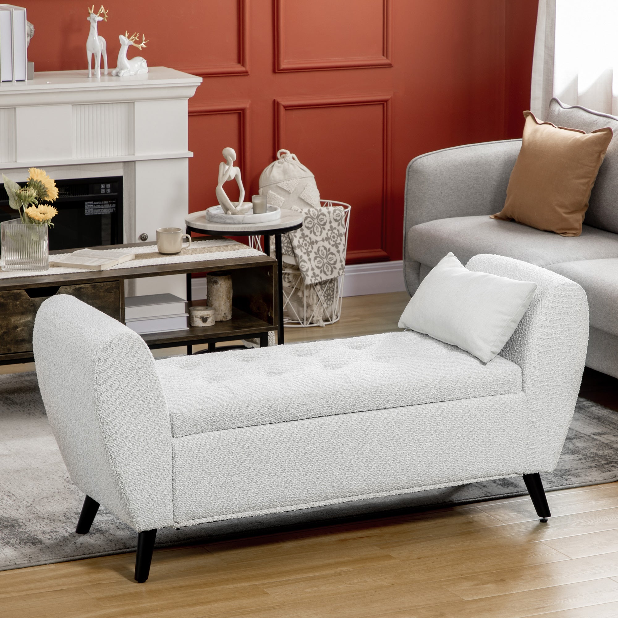 Upholstered Storage Bench with Arms, Modern Ottoman Bench for Bedroom, Entryway, and Living Room, Light Grey Storage Ottomans & Benches at Gallery Canada