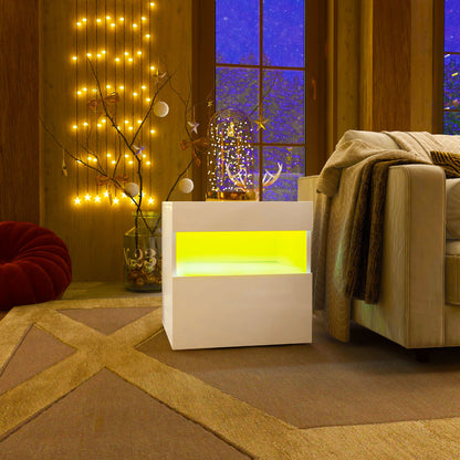 Nightstand with LED Lights, Small Bedside Table with Drawer and Open Shelf Bedside Tables   at Gallery Canada