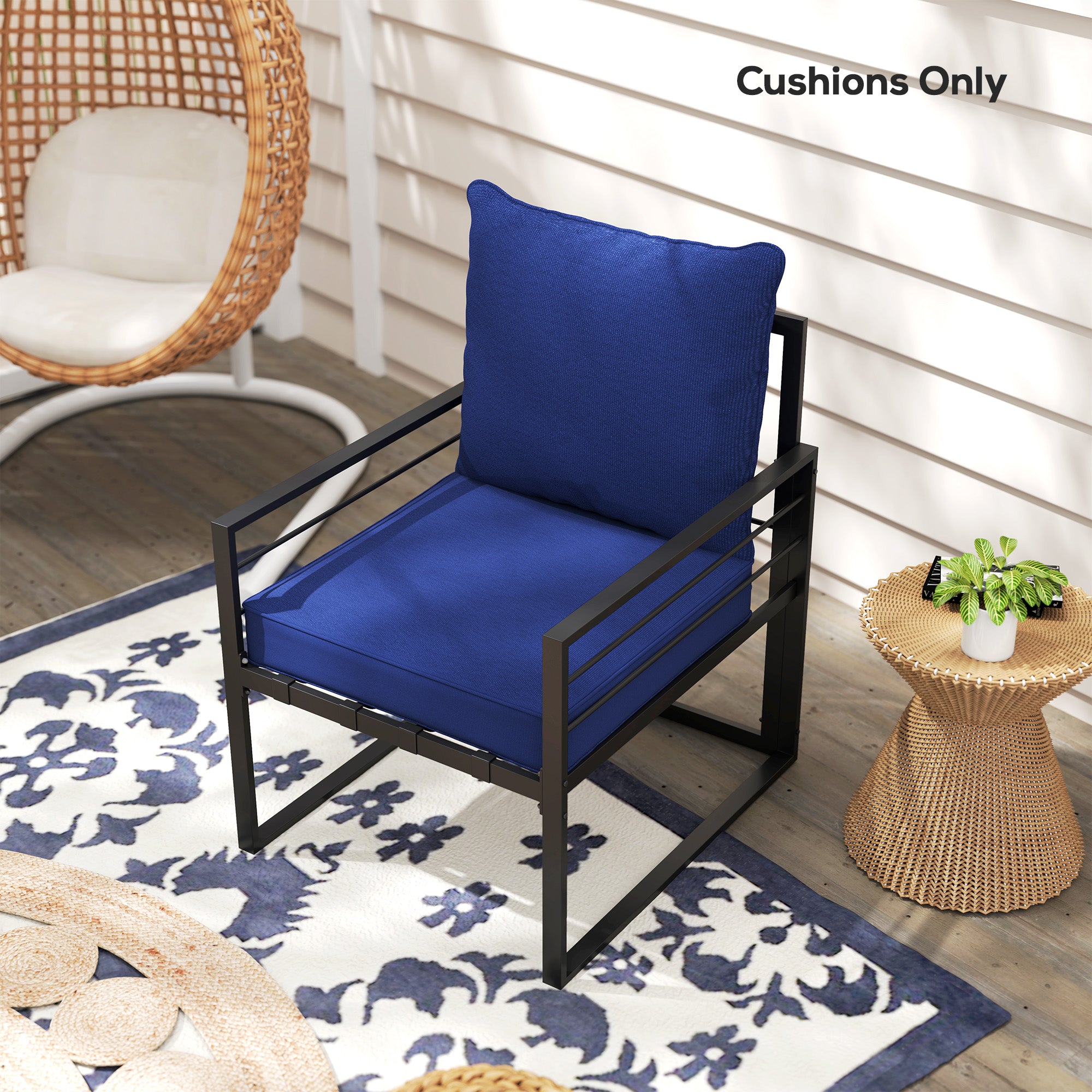 Patio Chair Cushions, Thick Deep Seat Outdoor Seat Cushion with Back Cushion, Dark Blue Patio Chair Cushions at Gallery Canada