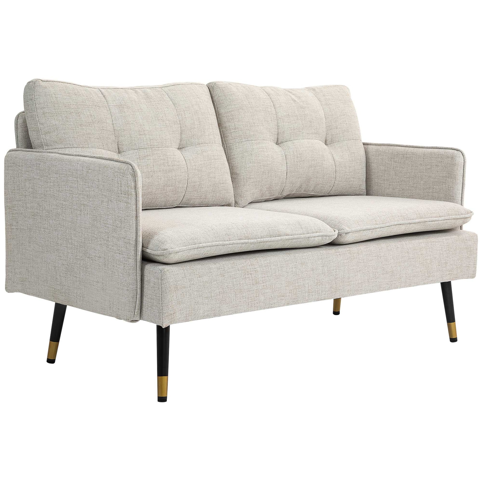 Modern 55" Loveseat, Fabric Love Seat Sofa with Button Tufted Back, Steel Legs for Bedroom, Living Room, Cream White 2-Seater Sofas   at Gallery Canada