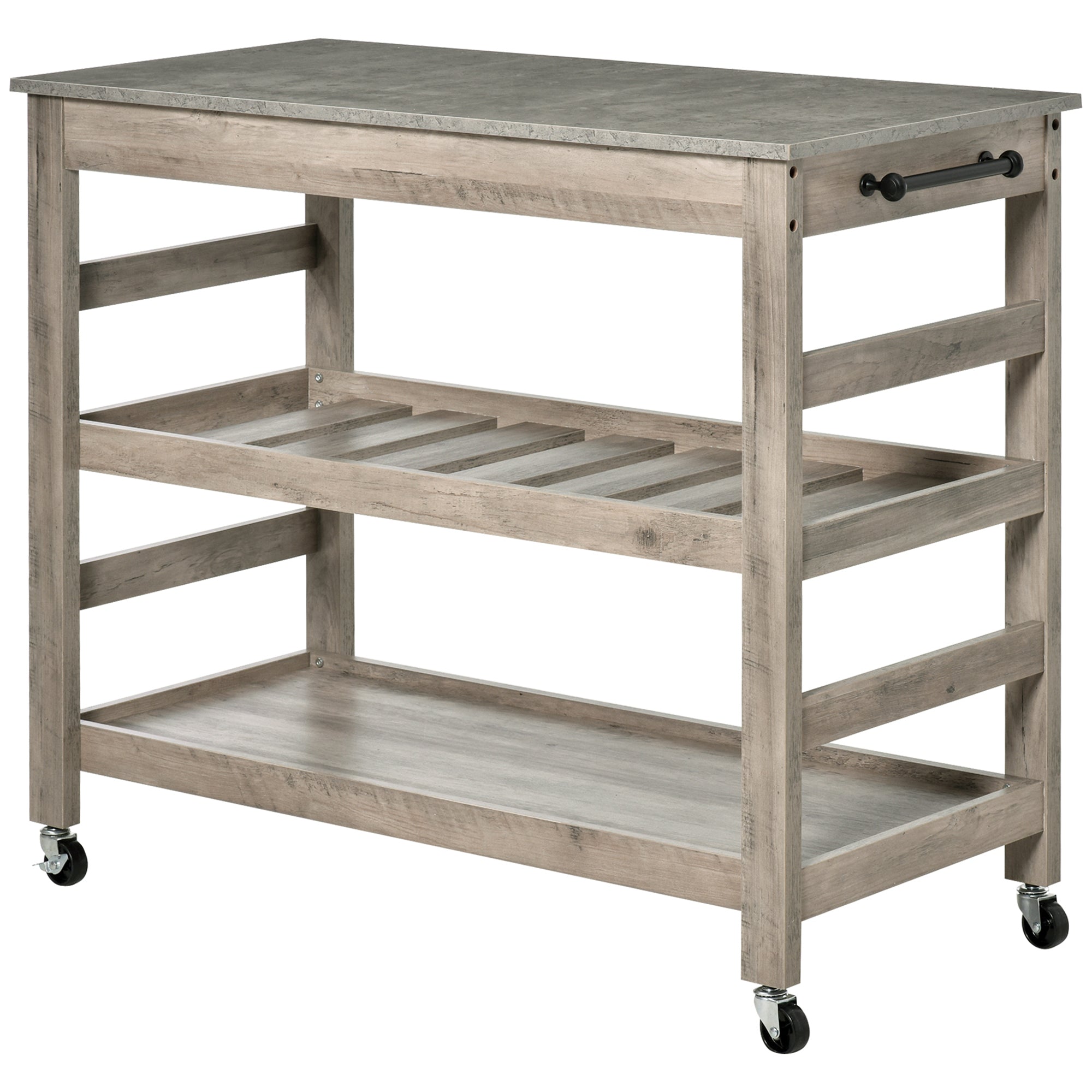 Kitchen Cart Rolling Kitchen Island Utility Trolley with Concrete Effect Top &; Storage Wine Rack, Grey Kitchen Islands & Kitchen Carts at Gallery Canada