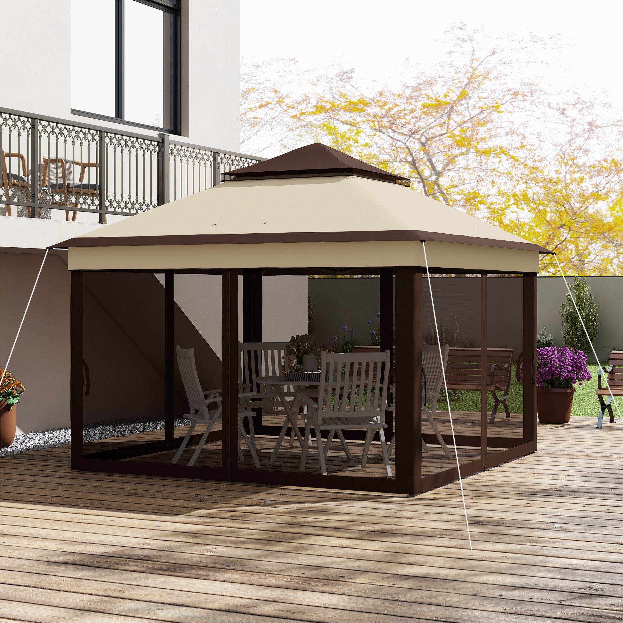 10.7 x 10.7ft Pop Up Gazebo, Adjustable Instant Sun Shelter with UV30+ Roof Cover, Removable Mesh Curtains, Beige Pop Up Canopies at Gallery Canada