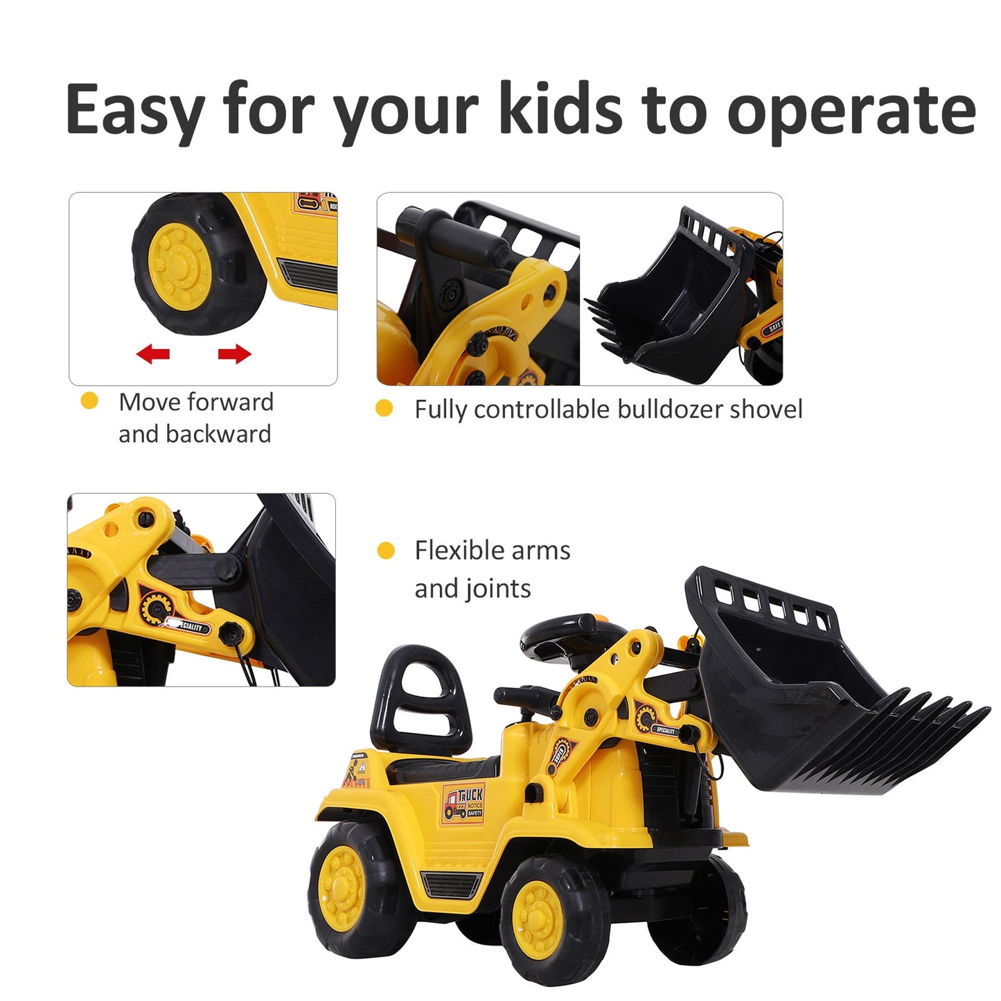 Ride-On Toy Bulldozer with Bucket Horn Steering Wheel Storage Toddlers for 3 years old, Yellow Toy Excavators   at Gallery Canada