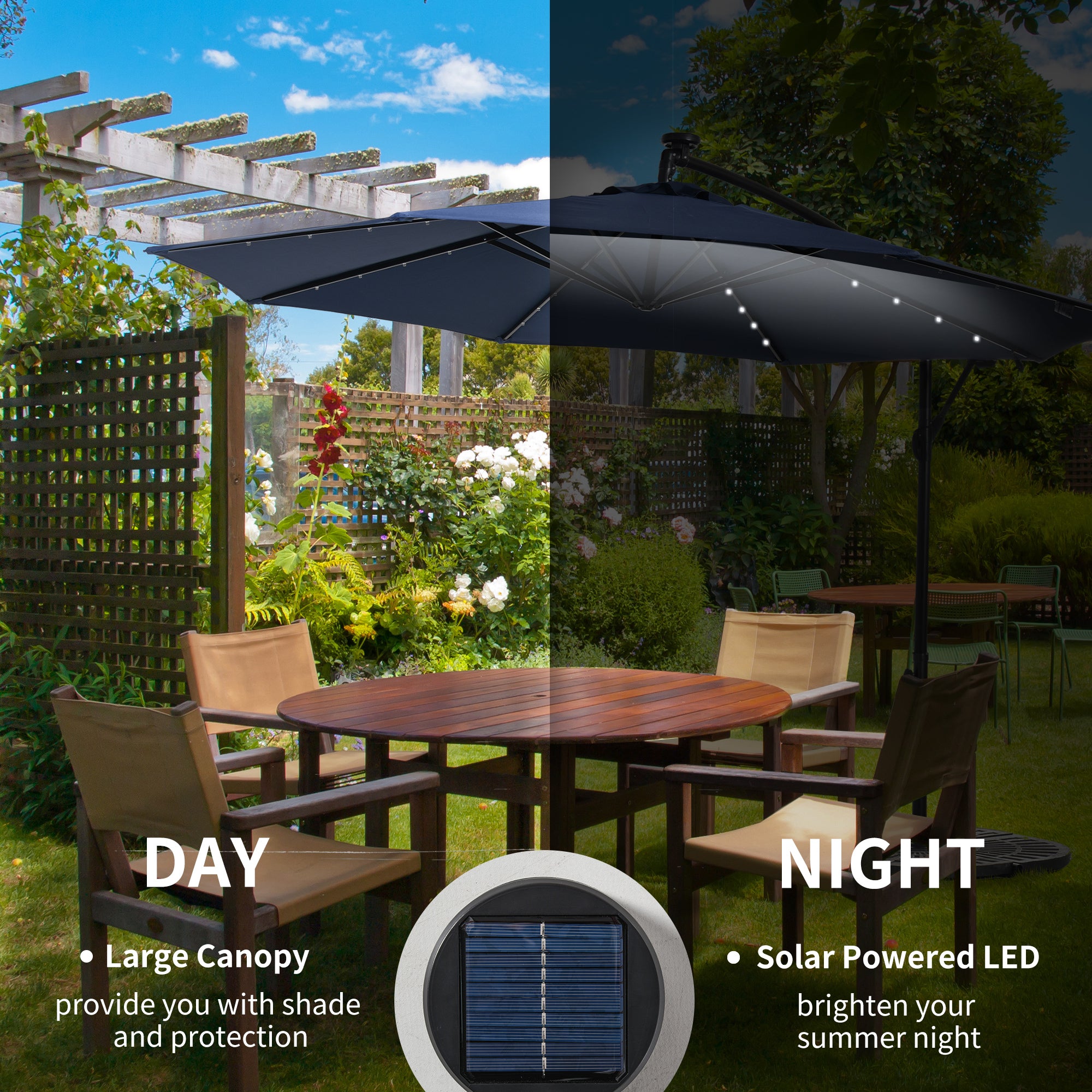 10ft Outdoor Cantilever Umbrella with Solar Lights Banana Umbrella with Adjustable Angle for Patio Backyard Navy Blue Cantilever Umbrellas at Gallery Canada