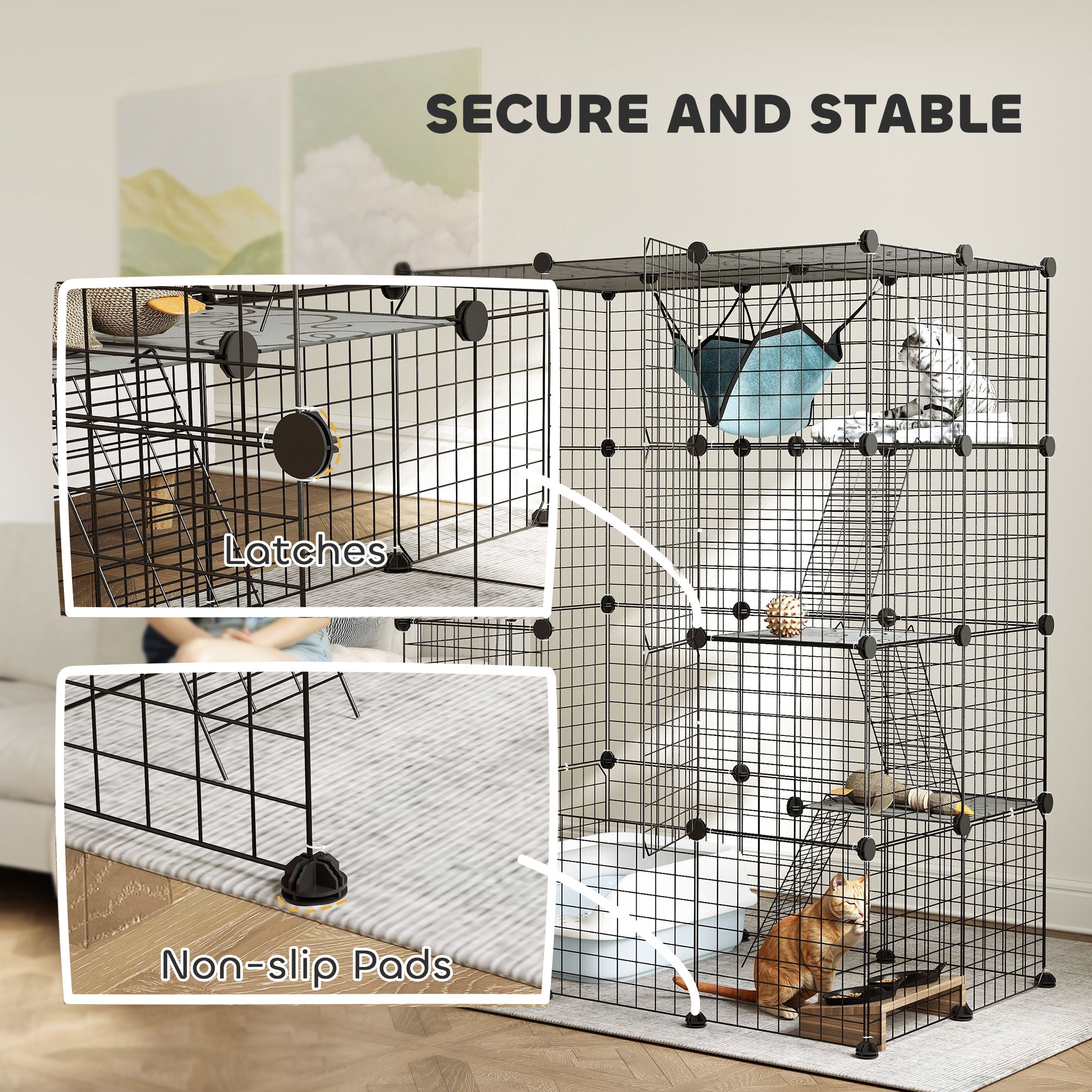4-Tier DIY Large Cat Cage with Hammock, Platforms, Ramps, Accessories for 1-3 Cats, Indoor Use, Black Outdoor Cat Enclosures at Gallery Canada