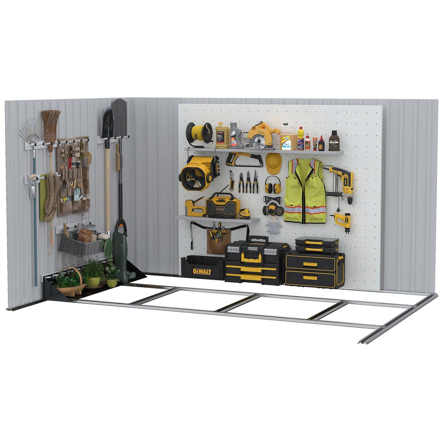 9.1' x 6.4' x 6.3 Garden Storage Shed w/Floor Foundation Outdoor Patio Yard Metal Tool Storage House w/ Double Doors Gray Sheds   at Gallery Canada