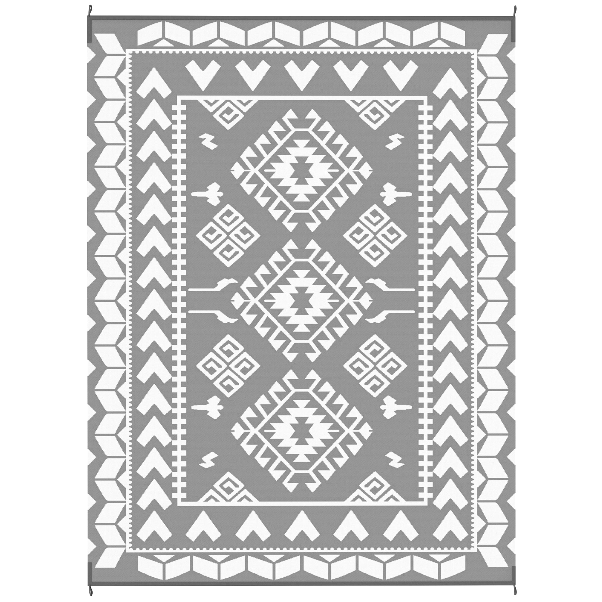 9' x 12' Outdoor RV Rug, Reversible Patio Floor Mat with Carry Bag, Rhombus Patchwork, Grey and White Garden Decor White and Grey at Gallery Canada