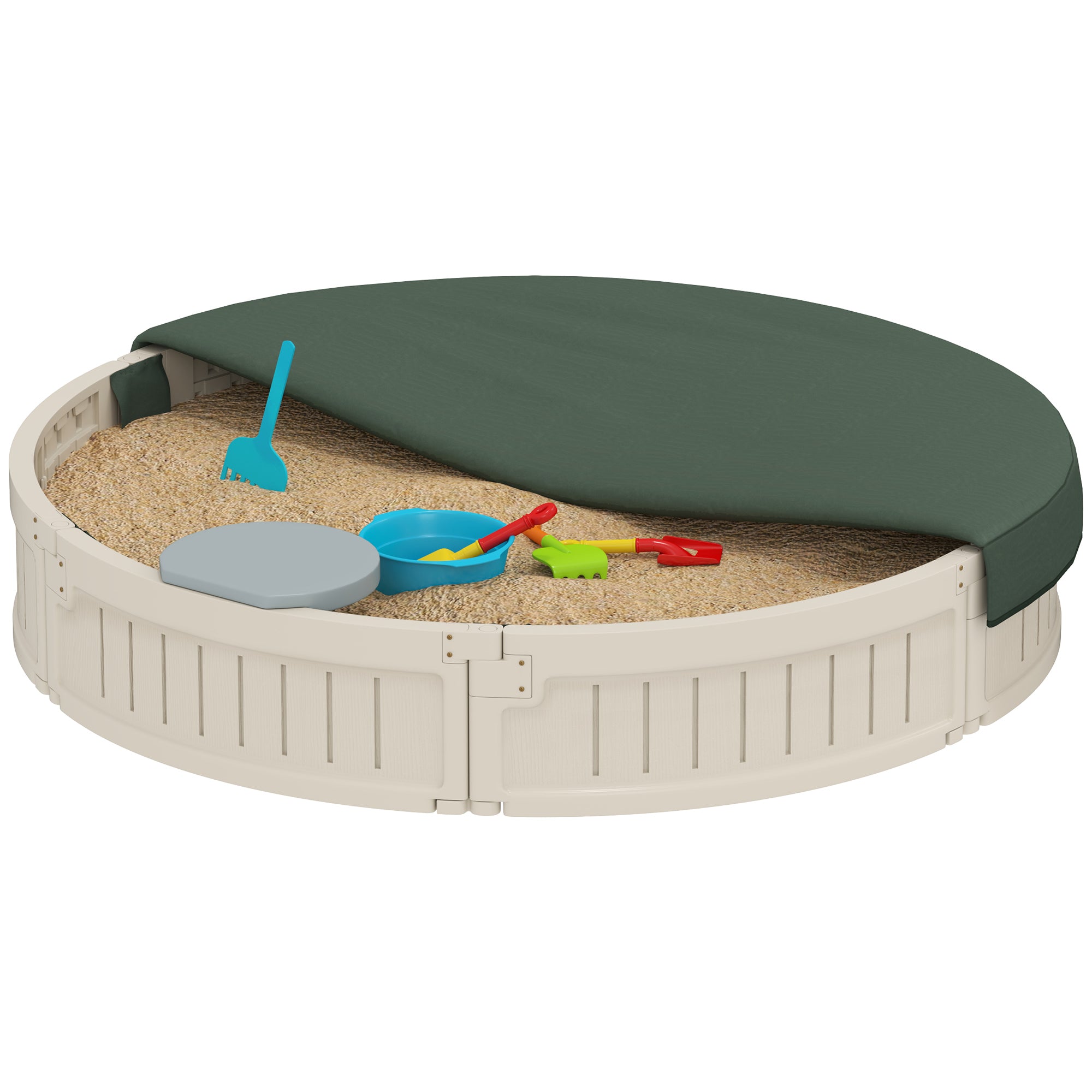 Kids Outdoor Sandbox with Cover Waterproof Oxford Canopy, Bottom Fabric Liner for 3-12 years old, Backyard, Cream White Sandboxes & Accessories at Gallery Canada