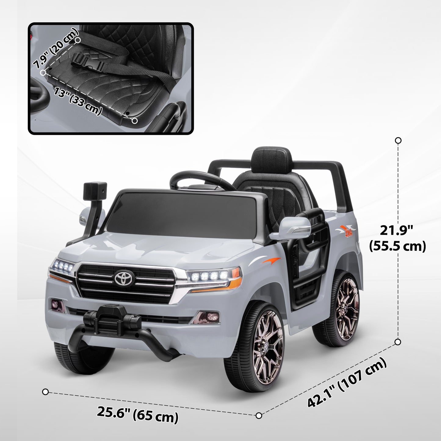 12V Toyota LAND CRUISER Licensed Kids Car w/ Remote Control, Four Wheel Spring Suspension, Soft Start, LED Light, Grey Electric Toy Cars   at Gallery Canada