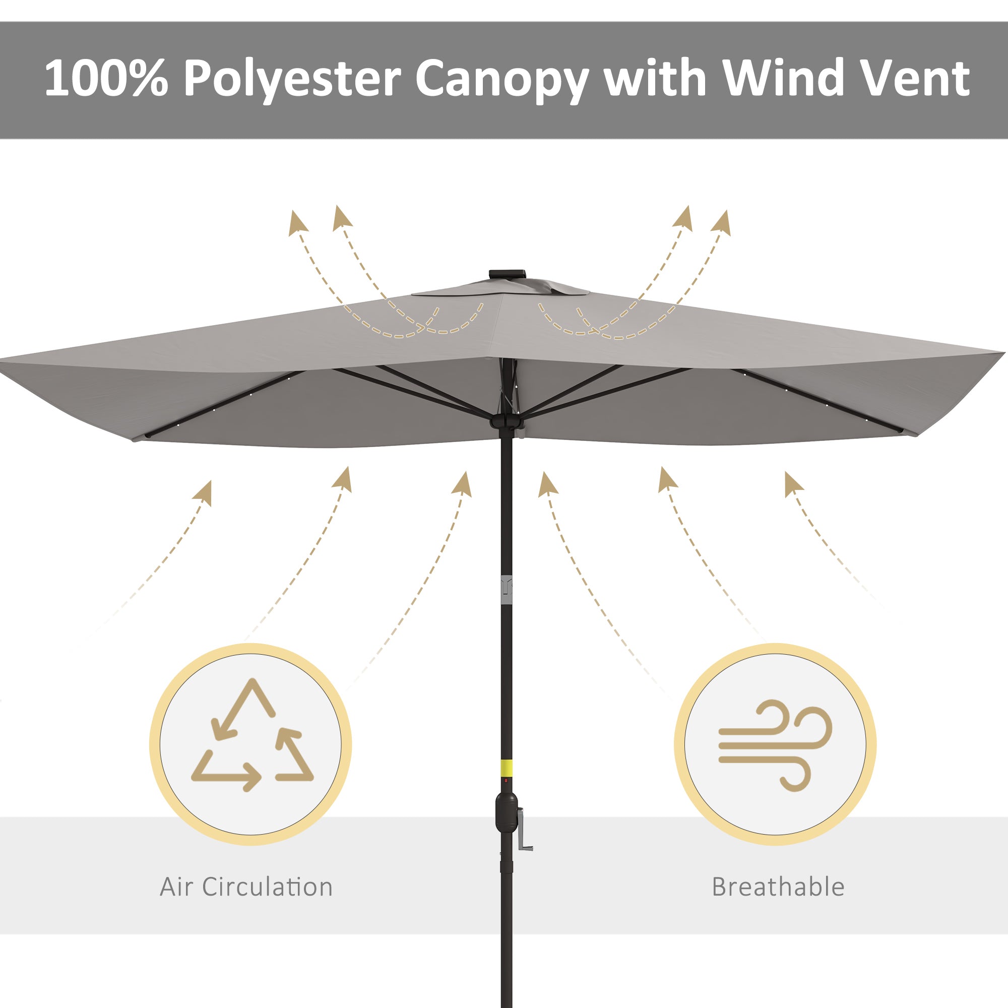 6.5x10ft Patio Umbrella Tilt Aluminum Outdoor Market Parasol with Solar Powered LEDs, Crank - Light Grey Sun Umbrellas at Gallery Canada