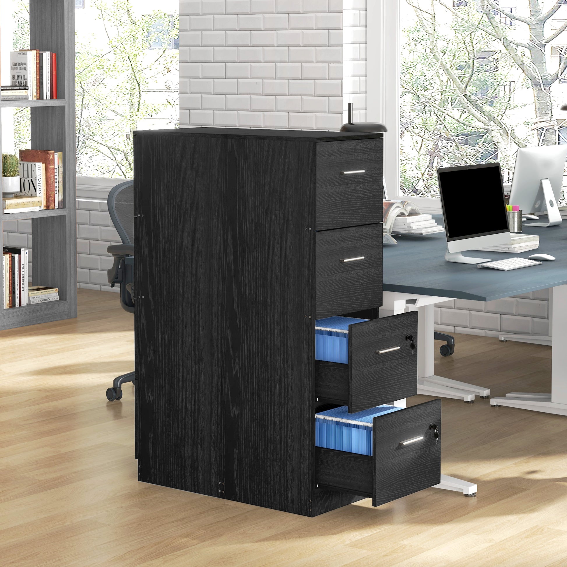 Vertical Filing Cabinet with Lock, 4 Drawer File Cabinet with Adjustable Hanging Bar for A4 and Letter Size, Black Office Cabinets & Cupboards   at Gallery Canada