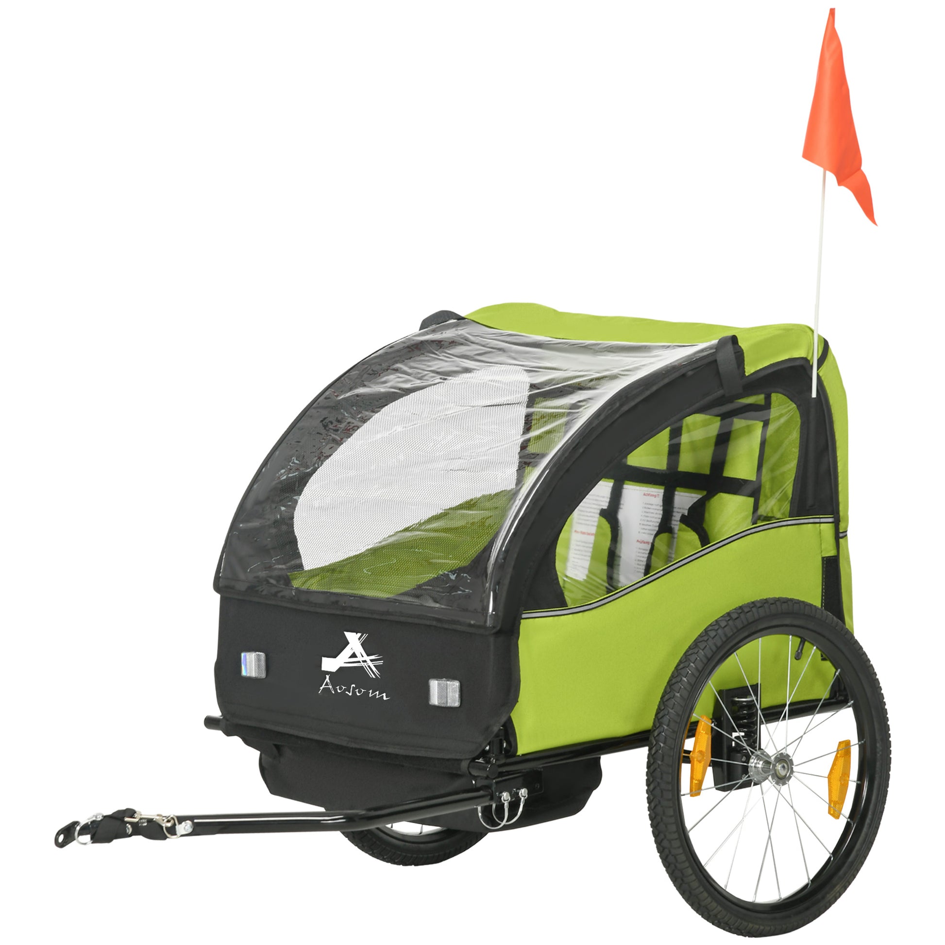 2 Seat Bike Trailer for Kids, Baby Stroller with Storage Bag, 5 Point Harness, Bicycle Trailer with 20" Wheels, Green Kids Bike Trailers   at Gallery Canada