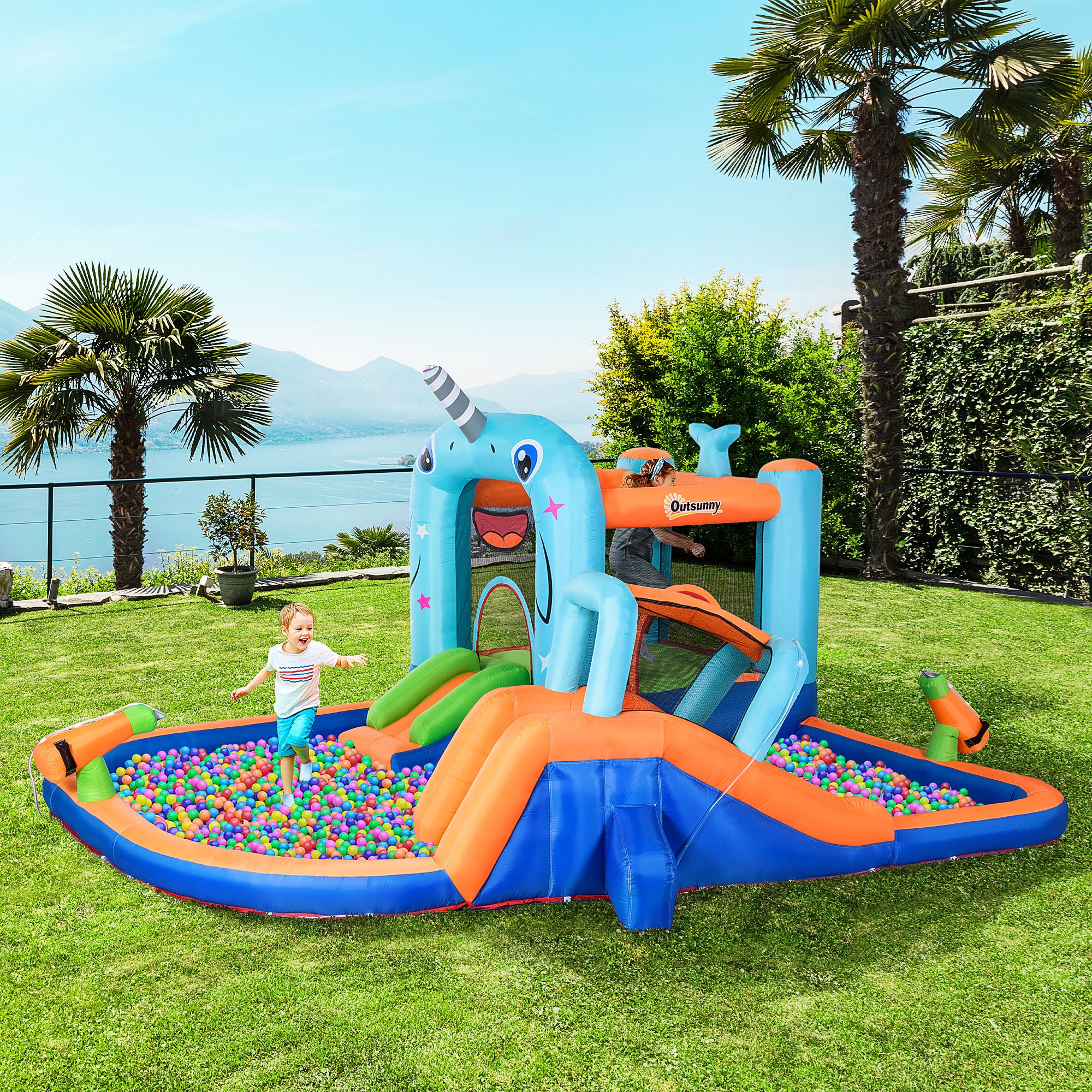 5-in-1 Inflatable Water Slide, Narwhals Style Kids Castle Bounce House Includes with Slide Trampoline Pool Water Gun Climbing Wall, Carry Bag, 450W Air Blower Inflatables at Gallery Canada