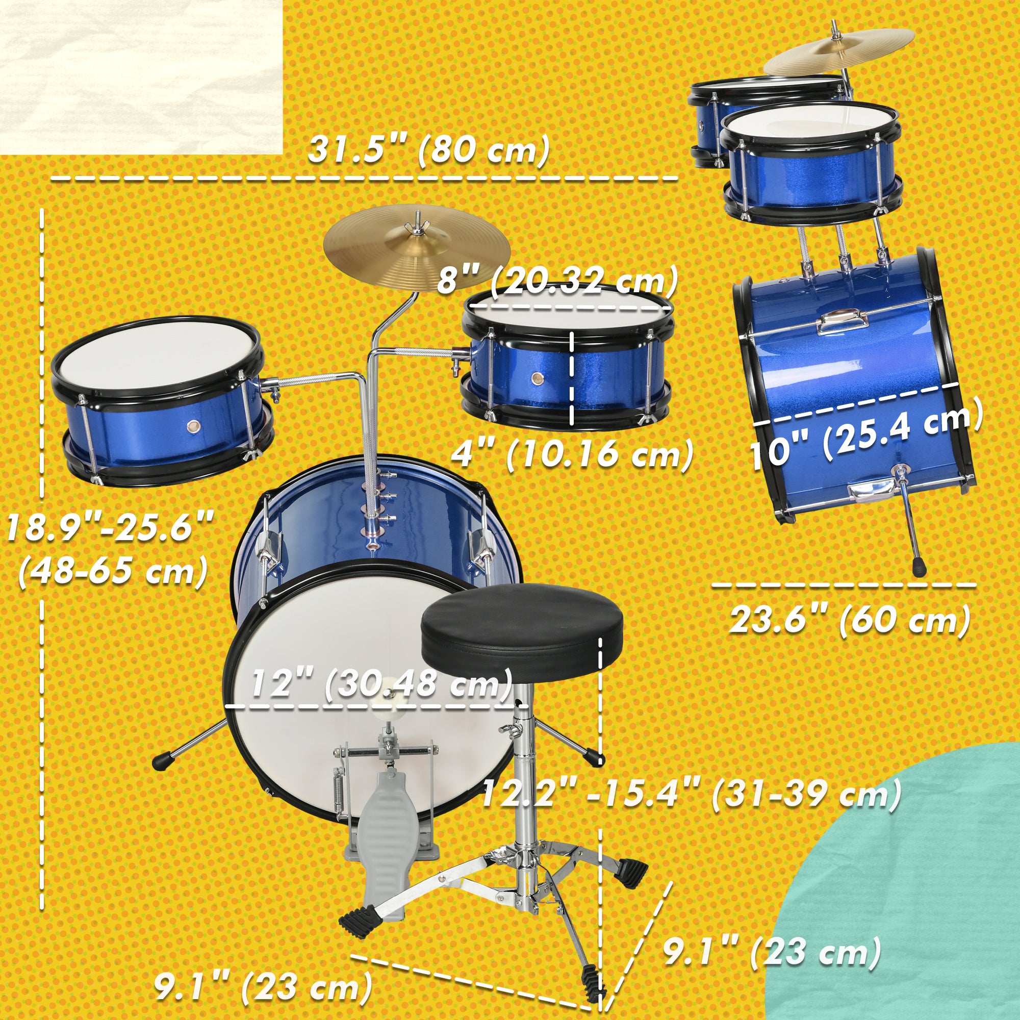 7 Piece Kids Drum Set with Throne, Cymbal, Pedal, Drumsticks, Blue Electronic Musical Pianos   at Gallery Canada