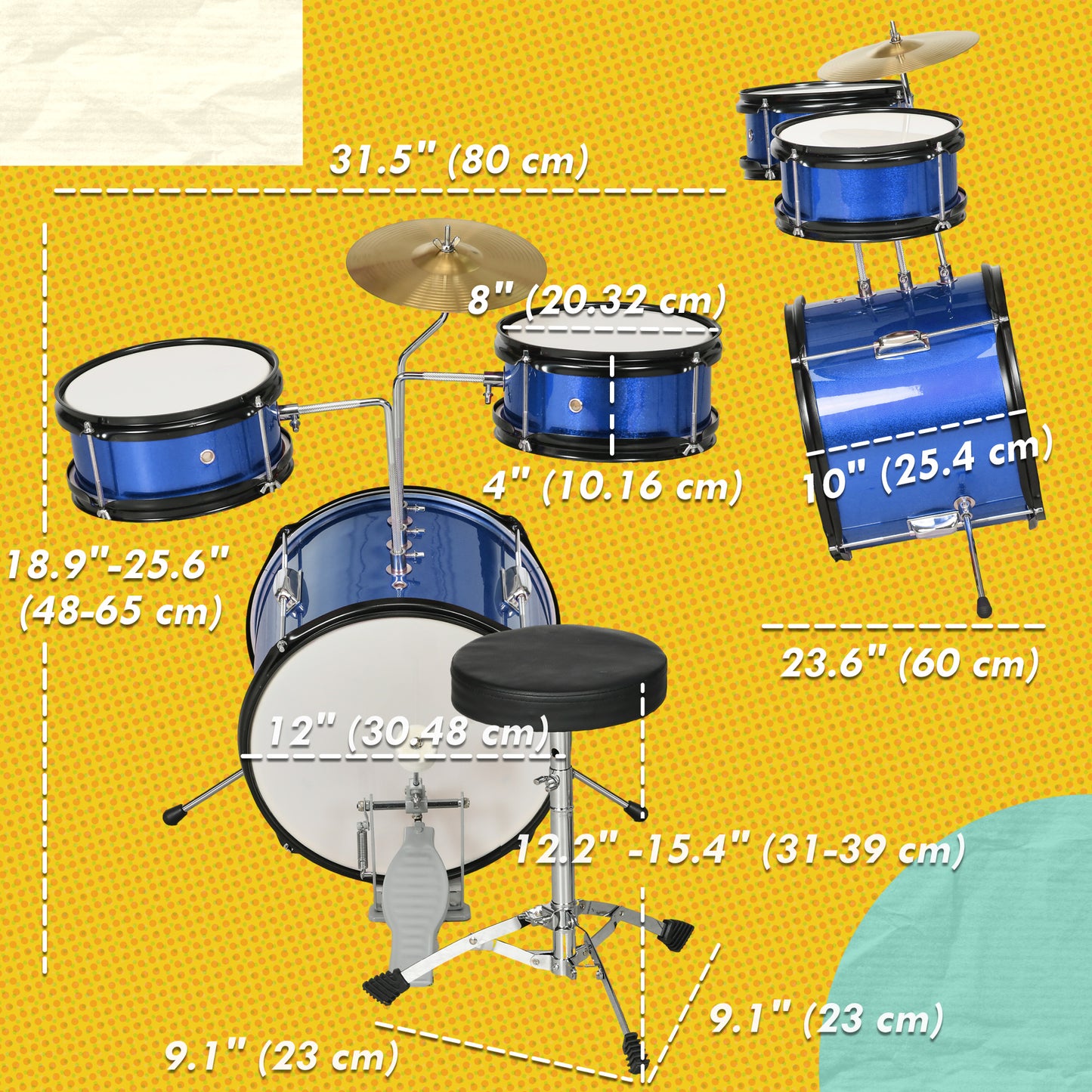 7 Piece Kids Drum Set with Throne, Cymbal, Pedal, Drumsticks, Blue Electronic Musical Pianos   at Gallery Canada