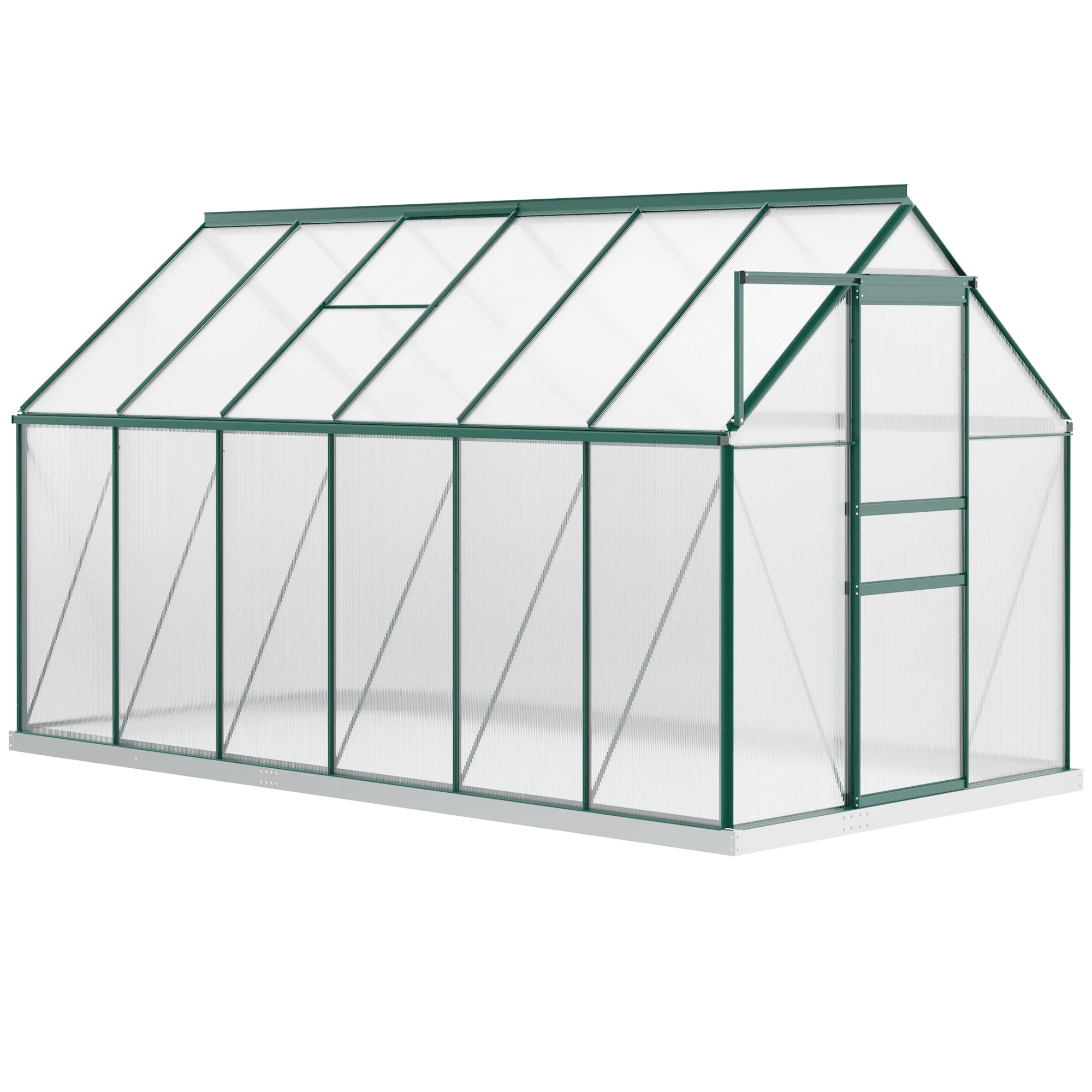 6' x 12' x 6.5' Polycarbonate Greenhouse, Walk-in Green House with Adjustable Roof Vent Galvanized Base Sliding Door Rain Gutter for Outdoor Garden Backyard, Green Walk In Greenhouses at Gallery Canada