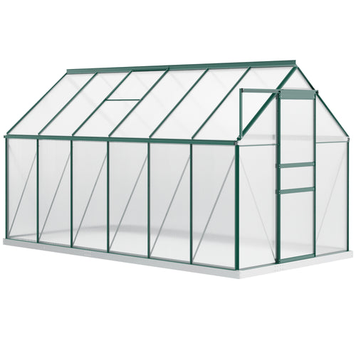 6' x 12' x 6.5' Polycarbonate Greenhouse, Walk-in Green House with Adjustable Roof Vent Galvanized Base Sliding Door Rain Gutter for Outdoor Garden Backyard, Green