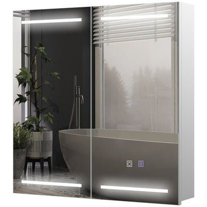 Illuminated Medicine Cabinet with Mirror, LED Vanity Mirror Cabinet with Defogging Film, Stainless Steel Frame Mirror Medicine Cabinets Silver  at Gallery Canada