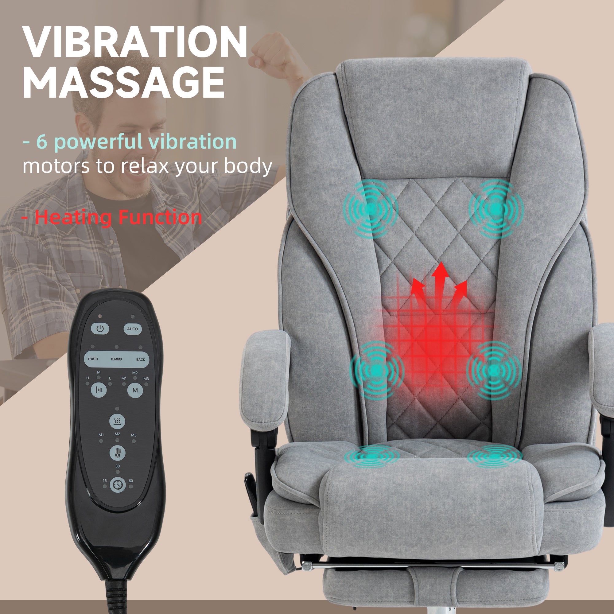 Massage Office Chair, Heated Reclining Computer Chair with Adjustable Height and Footrest, Grey Massage Chairs at Gallery Canada