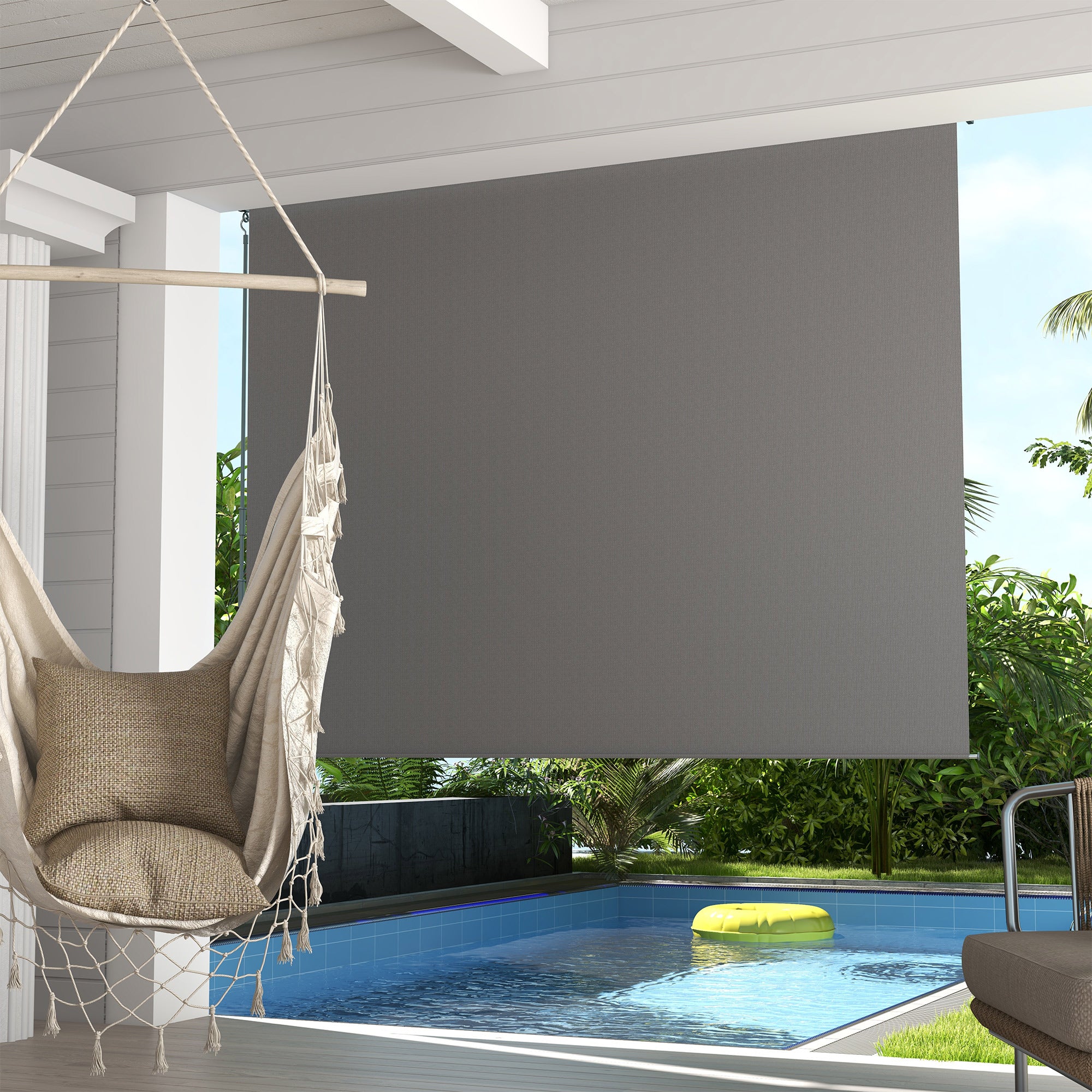 8' x 6' Patio Door Blinds, Outdoor Roller Shades, Cordless Roll Up Shade for Porch Gazebo, Light Grey Side Awnings at Gallery Canada