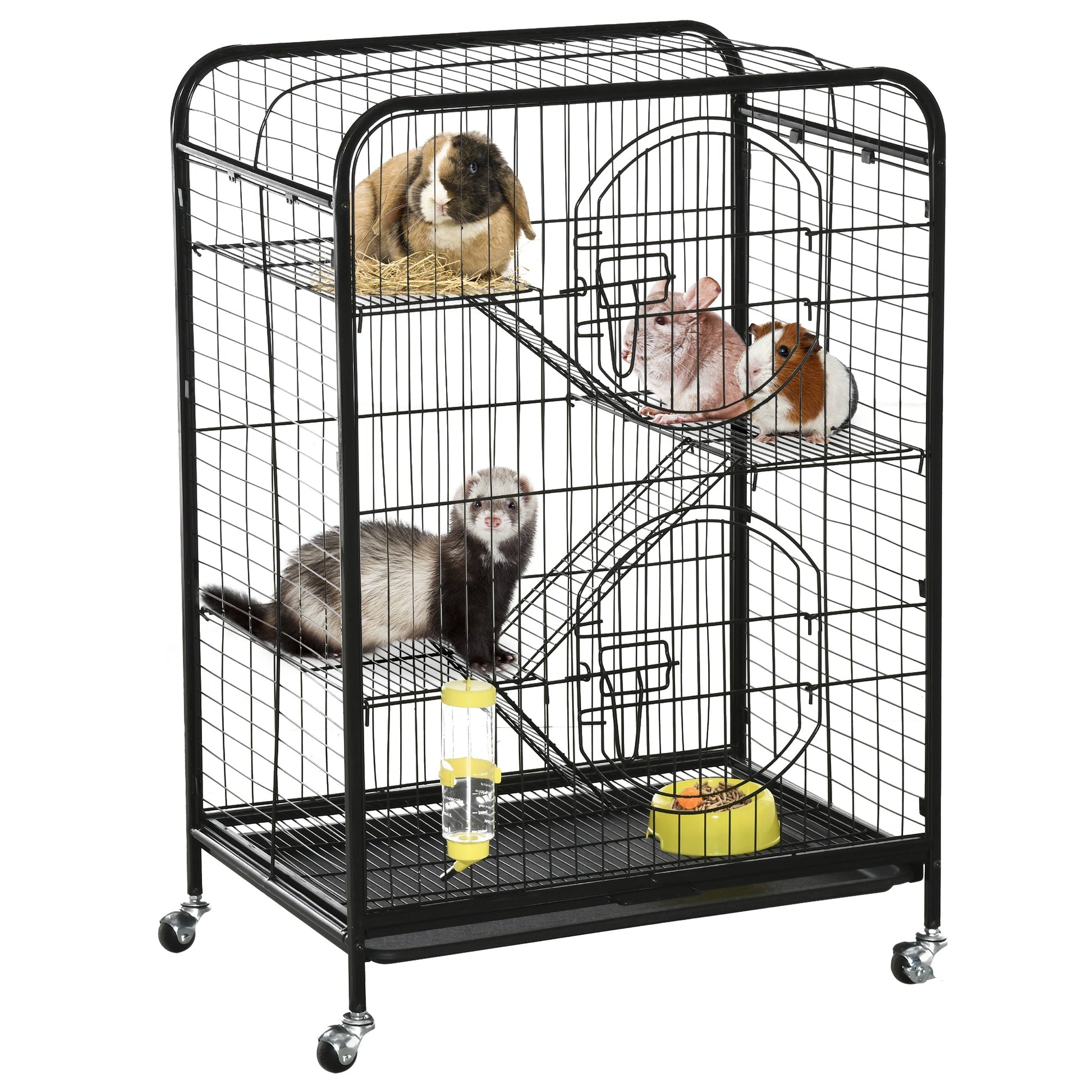 Rolling Small Animal Cage 36.6" Pet Rabbit Ferret Playpen, Animal Supply Kit Metal Black for Bunny, Pet Mink, Chinchilla Houses & Habitats Black  at Gallery Canada