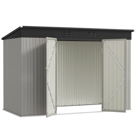 9' x 4' Galvanized Steel Garden Storage Shed with Lockable Doors, Gloves and 2 Air Vents for Backyard, Patio, Lawn