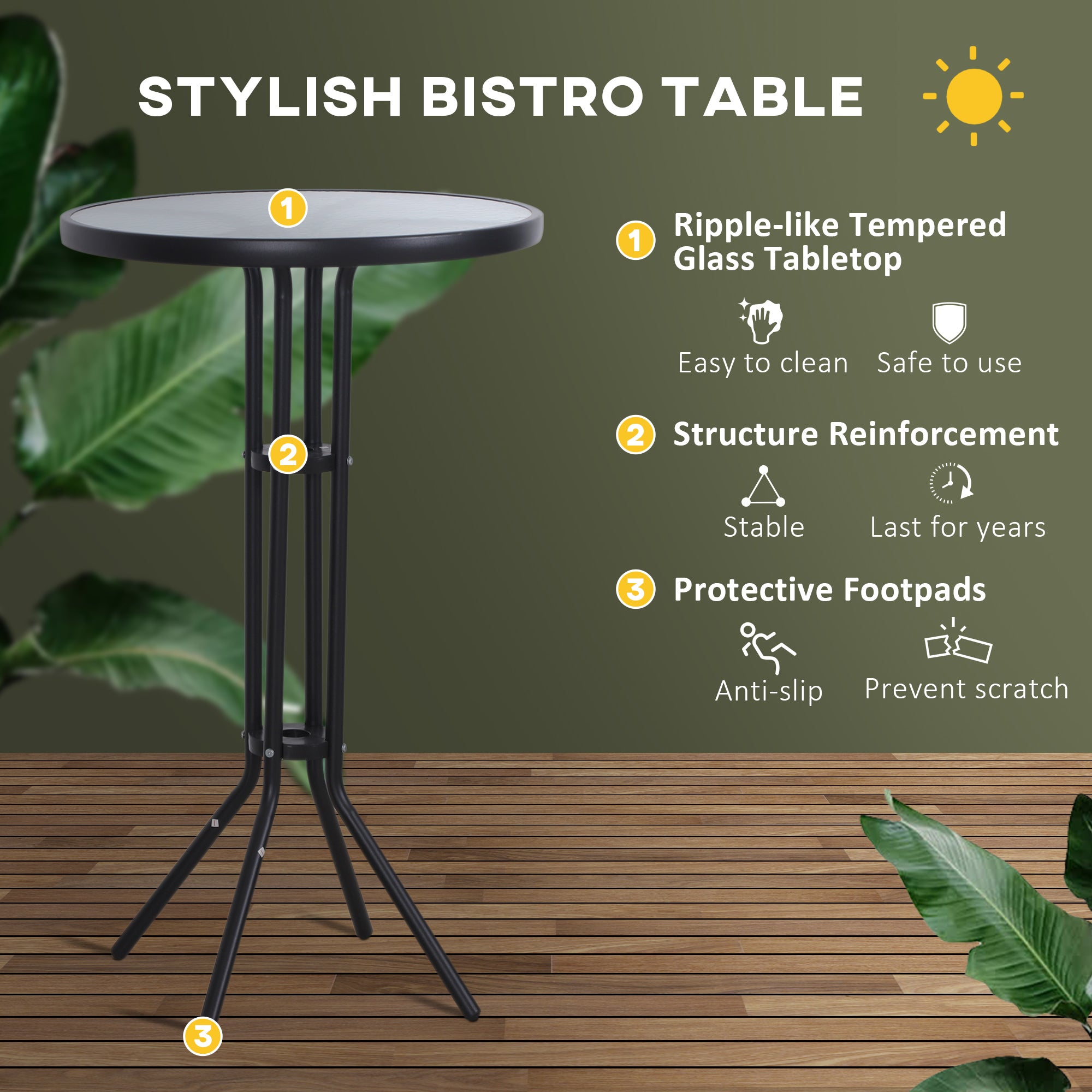 3Pcs Patio Bar Set, Outdoor Bistro Set with 2 Bar Stools and 1 Tempered Glass Bar Table, Dining Chat Set, Brown Bistro Sets at Gallery Canada
