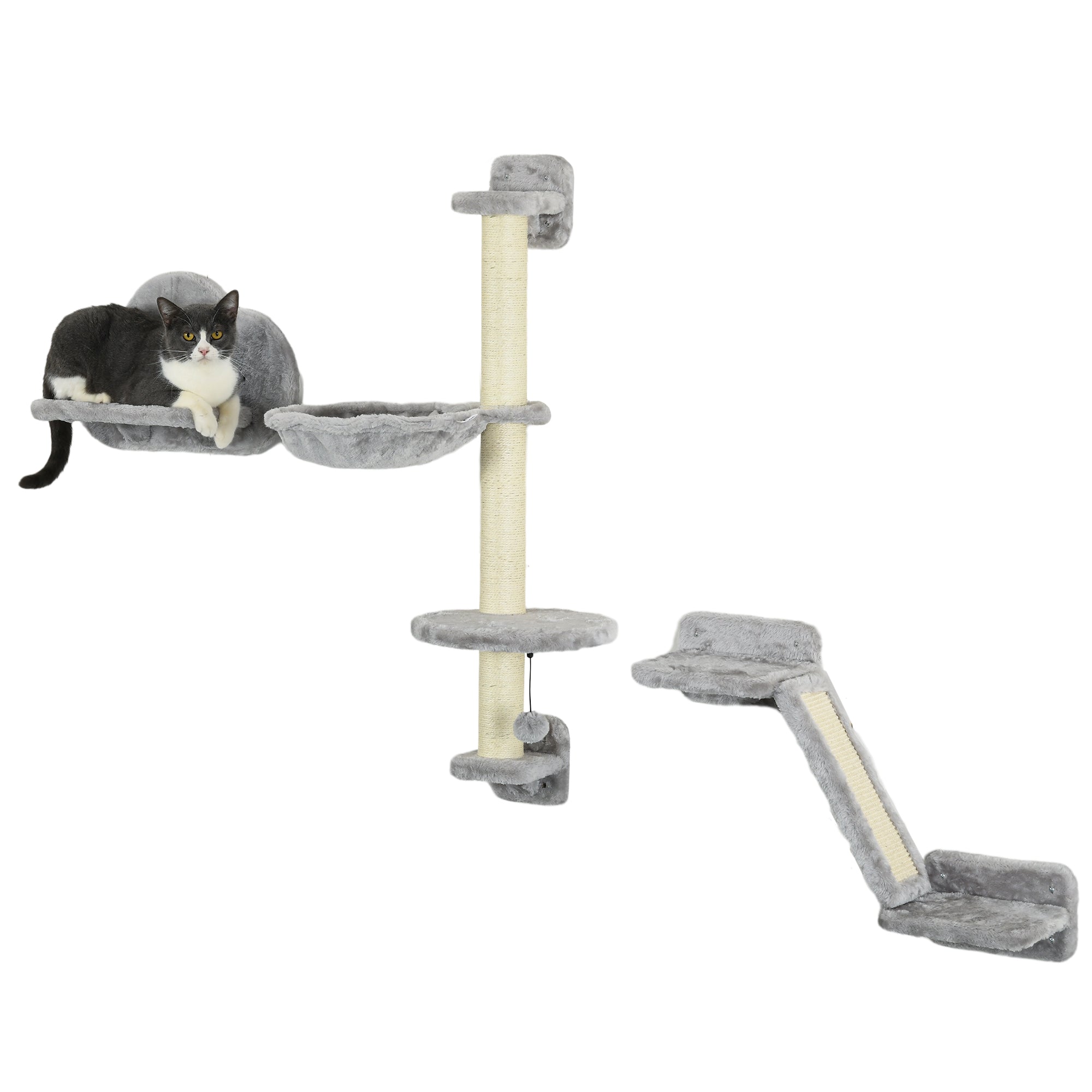 3PCs Cat Shelves with Hammock, Scratching Posts, Platforms, Grey Cat Climbing Wall   at Gallery Canada