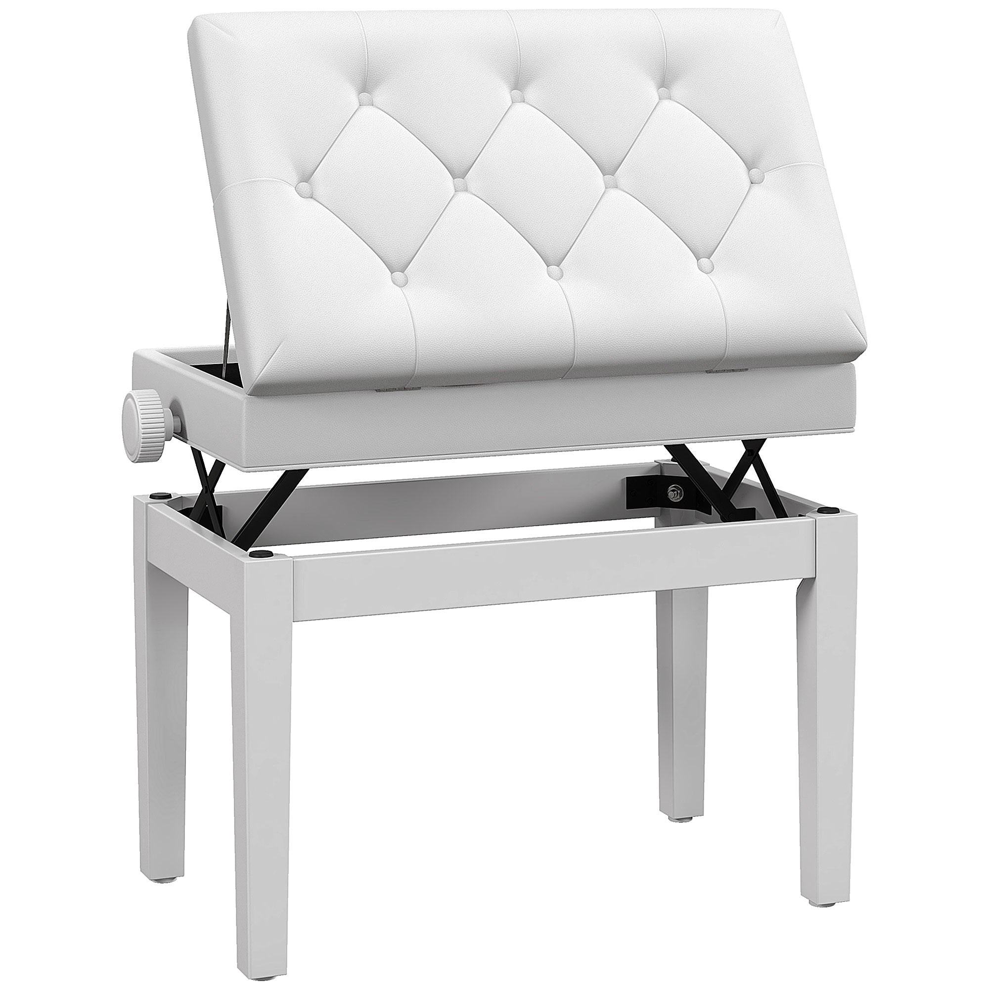 Adjustable Piano Bench with Storage and Soft PU Leather Padded, with Enough Music Storage Design, White Piano Benches at Gallery Canada