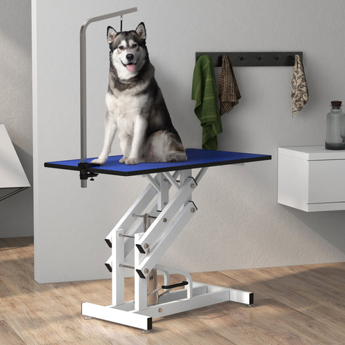 Pet Grooming Table, Height Adjustable Dog Grooming Table with Arm, Noose and Non-Slip Grooming Table, Blue
