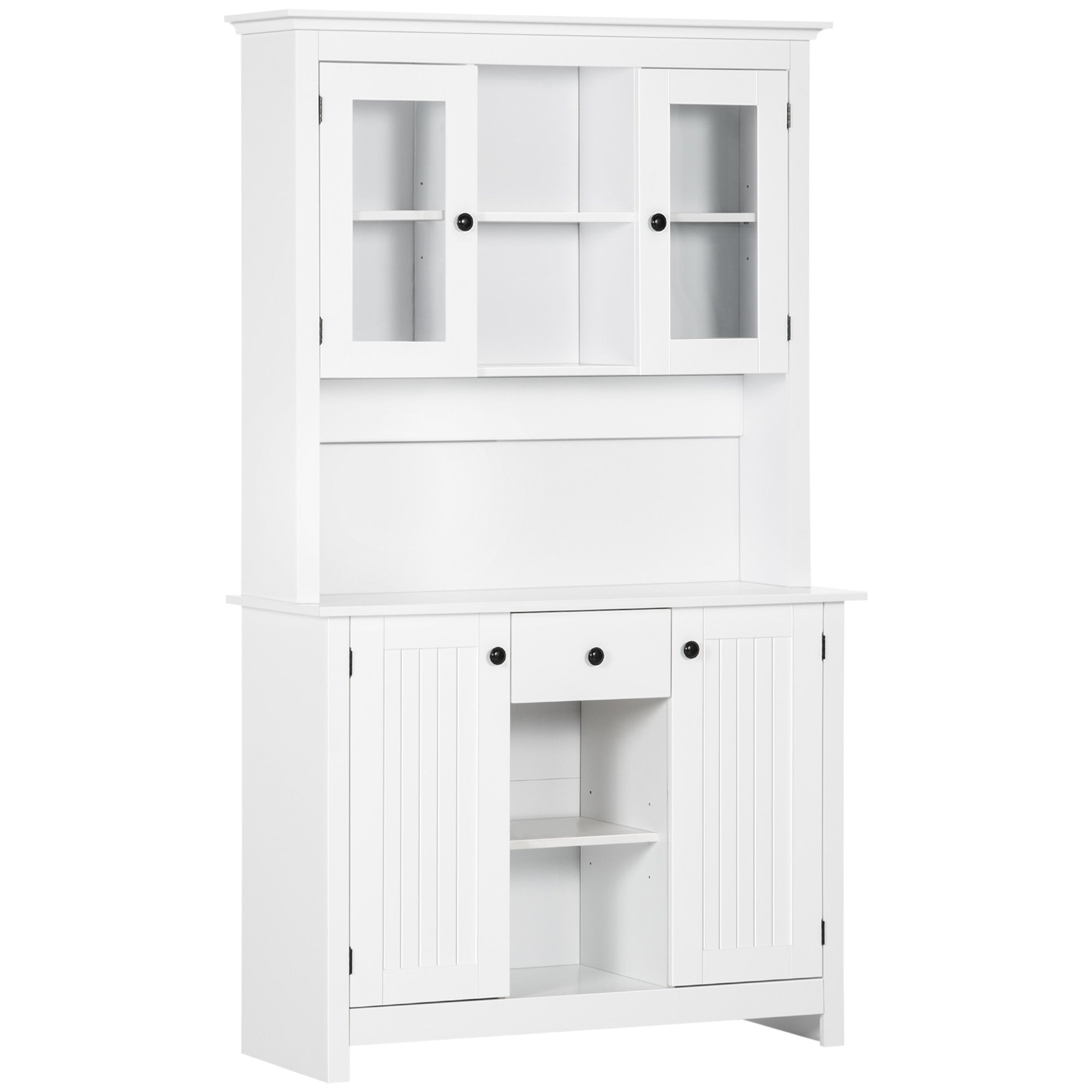 Kitchen Pantry Storage Cabinet, Freestanding Buffet with Hutch, Microwave Stand with 4 Doors, Drawer, Beadboard Panel and Adjustable Shelves, White Kitchen Pantry Cabinets   at Gallery Canada