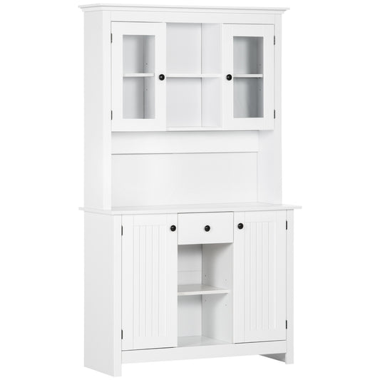 Kitchen Pantry Storage Cabinet, Freestanding Buffet with Hutch, Microwave Stand with 4 Doors, Drawer, Beadboard Panel and Adjustable Shelves, White Kitchen Pantry Cabinets   at Gallery Canada