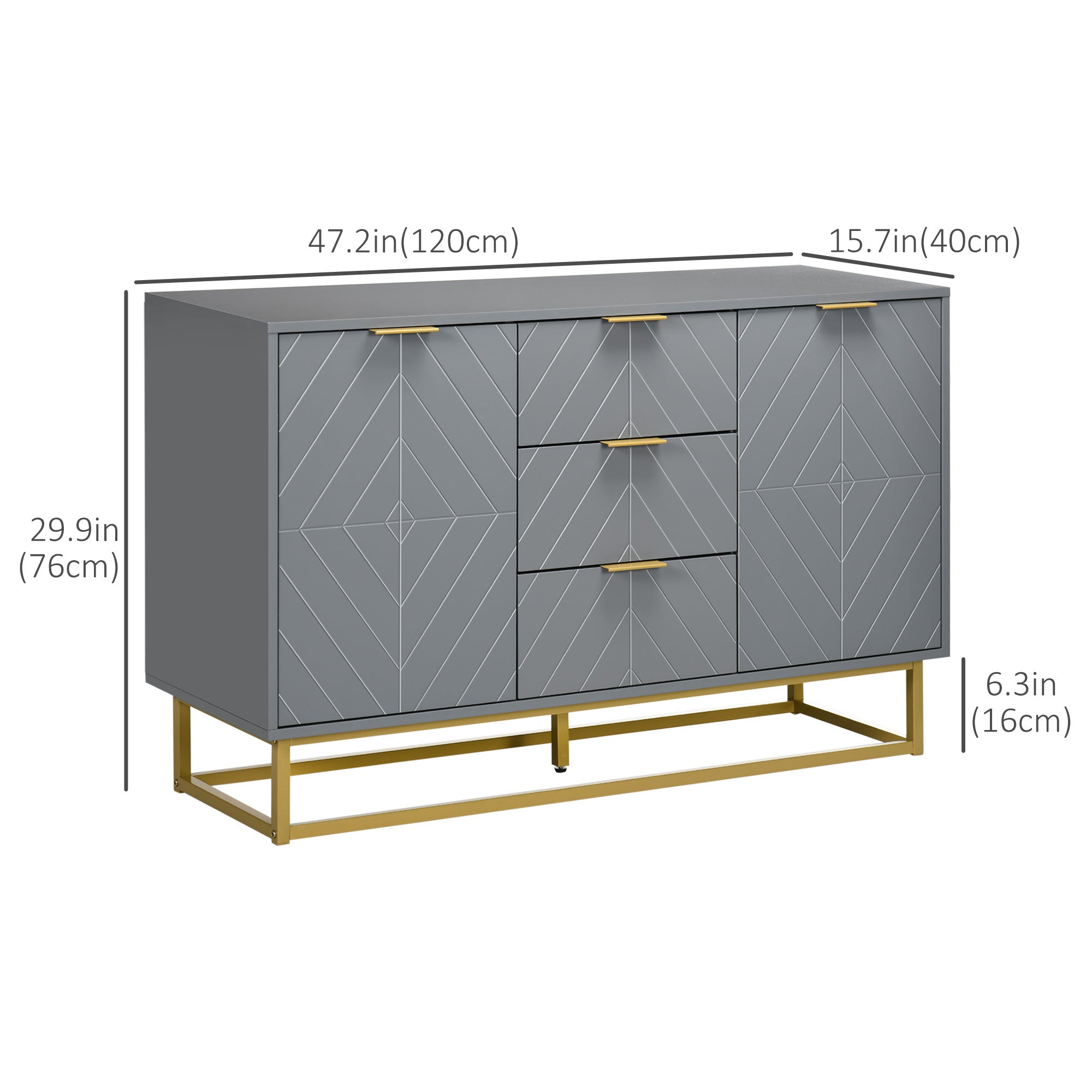 Contemporary 3-Drawer Sideboard Buffet Cabinet with Adjustable Shelves, Grey Bar Cabinets   at Gallery Canada