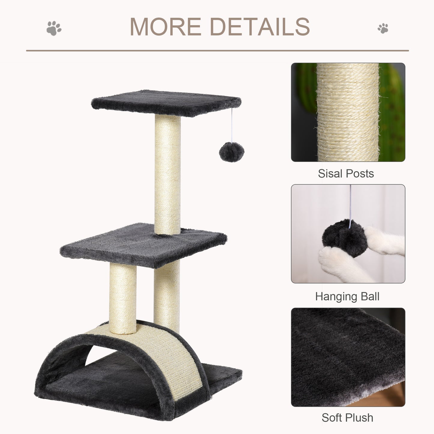 28" Cat Tree with Scratching Post, Pad, Toy Ball for Indoor Cats, Grey Cat Towers   at Gallery Canada